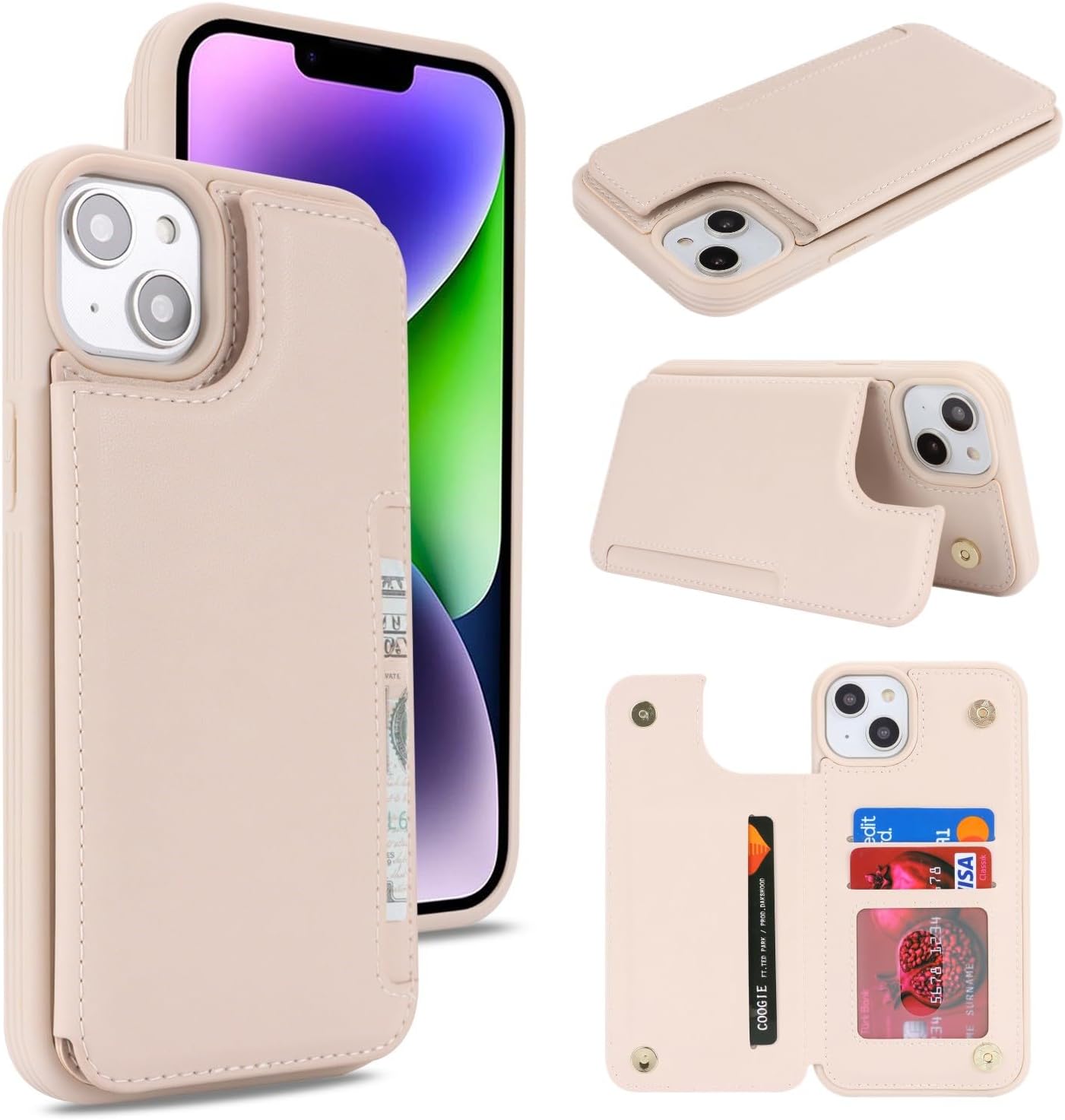 iCoverCase Compatible with iPhone 14 Plus Wallet Phone Case with Card Holder for Women Men, RFID Blocking PU Leather Case 6.7 Inch (Beige)