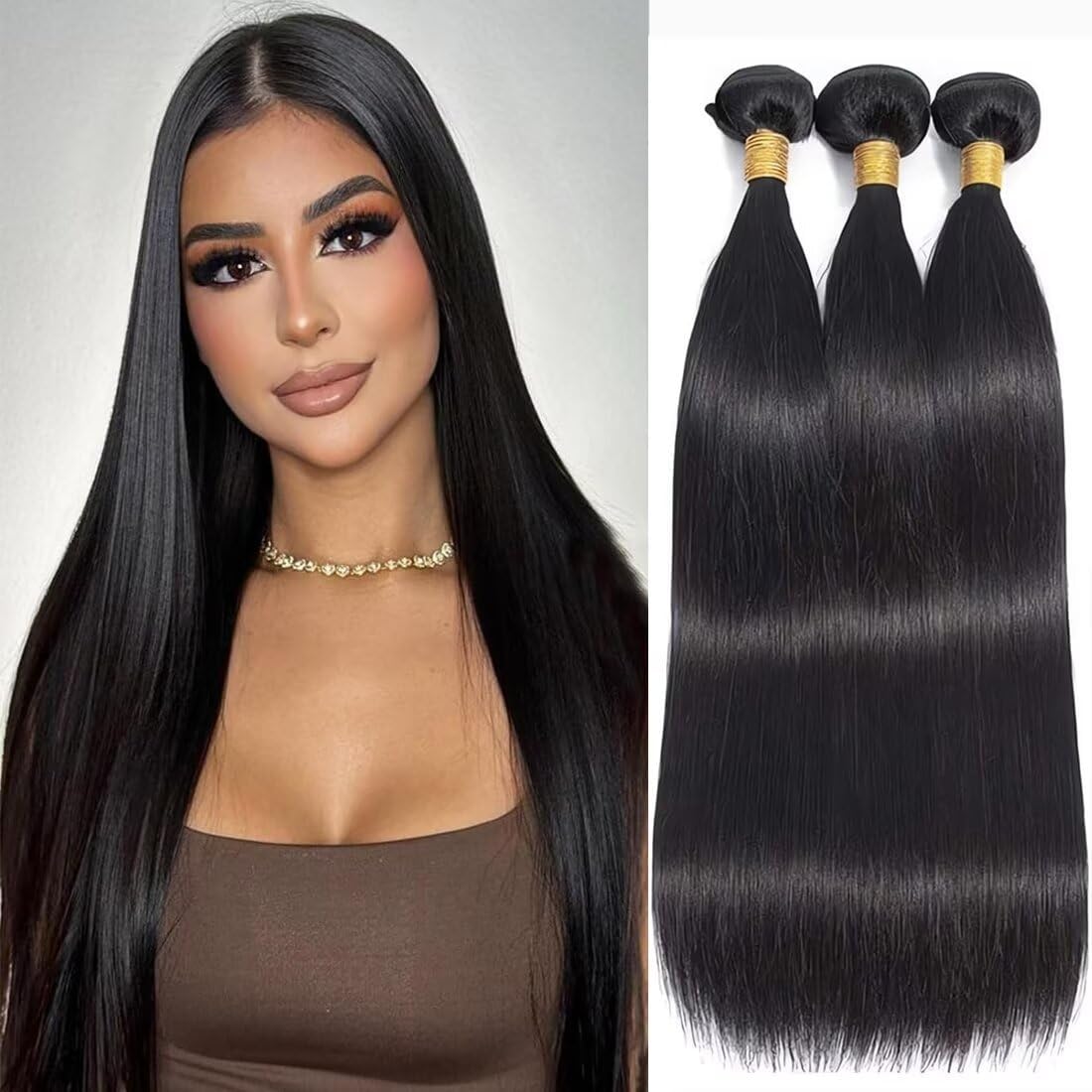 Human Hair Bundles 12A Brazilian Straight Human Hair Bundles 10 12 14 Inch 100% Unprocessed Virgin Weave 3 Bundles Human Hair Double Weft Hair Bundles Natural Color