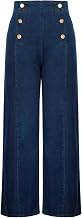 Belle Poque Women's High Waisted Wide Leg Jeans Button Decorated Casual Stretchy Demin Pants with Pockets