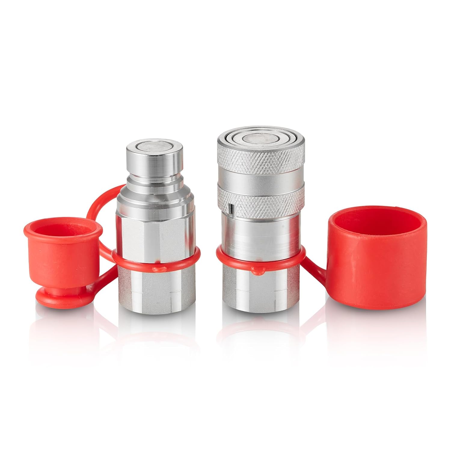 VEVOR LSQ-FF Flat Face 1/2" NPT Skid Steer Hydraulic Quick Connect Couplers with 2 Dust Caps (ISO16028), Silver, Φ38x129.3 mm