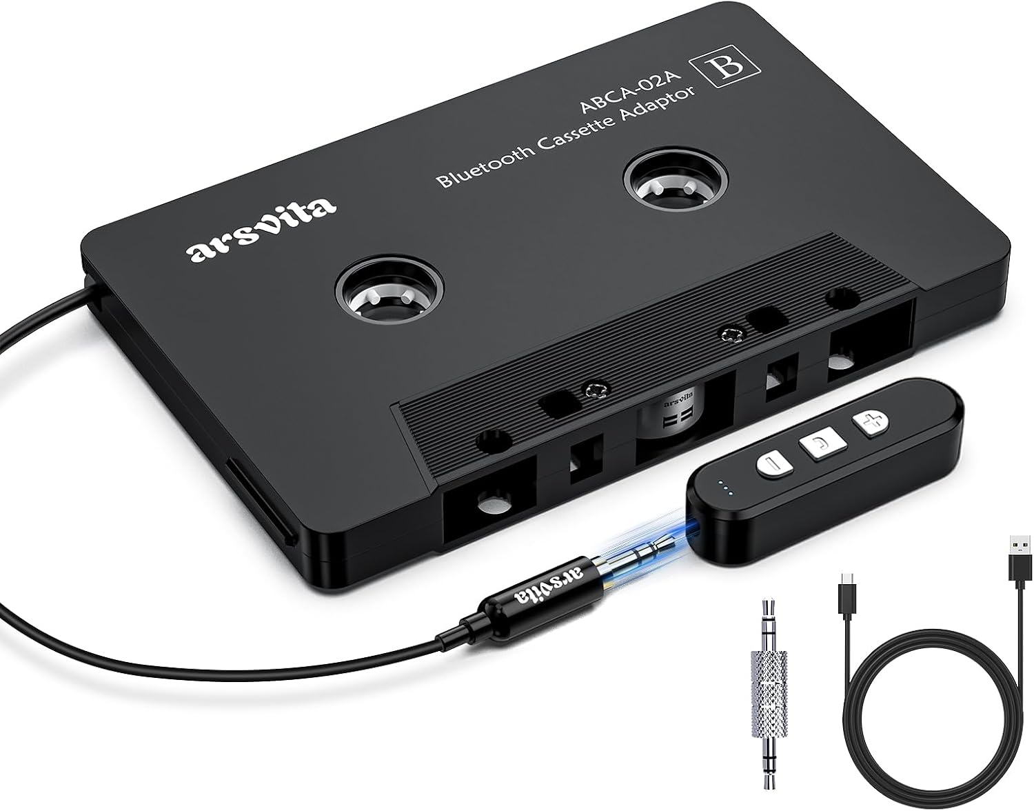 arsvita Car Audio Cassette to Aux Adapter, 5.1 Bluetooth Receiver Kit for Cassette to Aux Adapter, Bluetooth Receiver Compatible with 3.5 MM Auxillary Cable Tape Adapter, Black, Type BCAK04