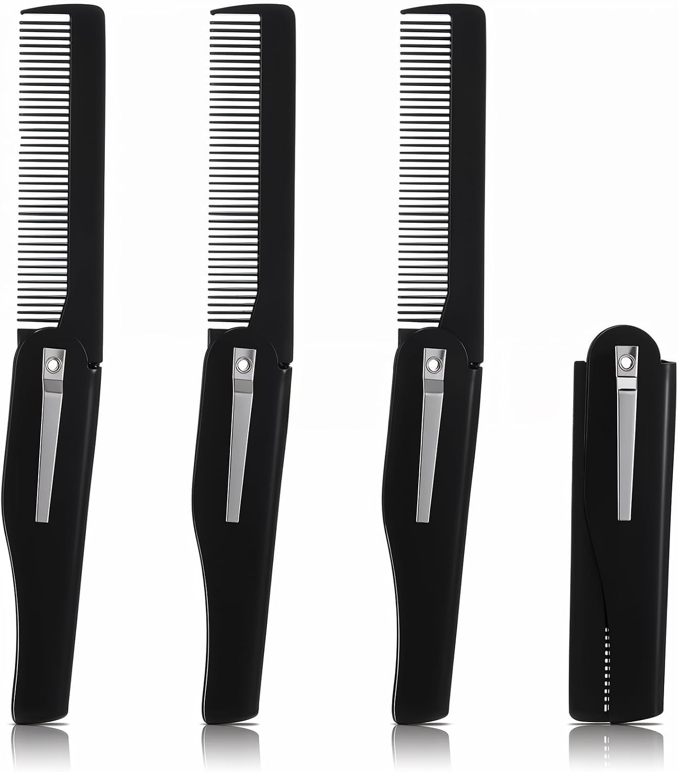 Tyqour 4pcs Folding Pocket Beard Comb - Men's Fine Tooth Comb for Black Men Mustache Hair Care Styling
