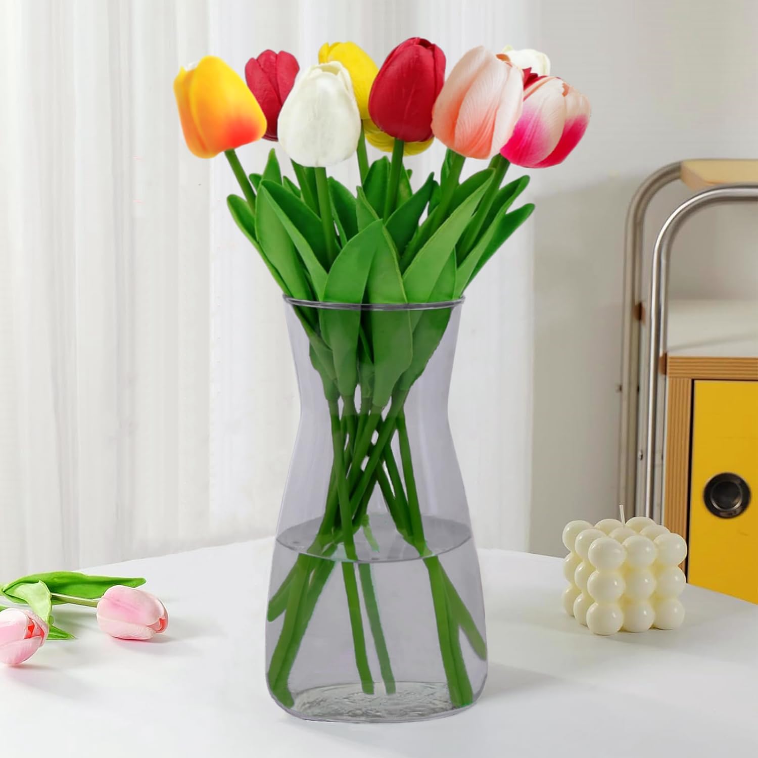 Glass Vases for Flowers, 7.9" Tall Ins Modern Crystal Clear Glass Vase for Home Decor, Decorative Flower Vase for Table/Entryway/Shelf/Mantle, Birthday Wedding Housewarming Gift-Grey Color