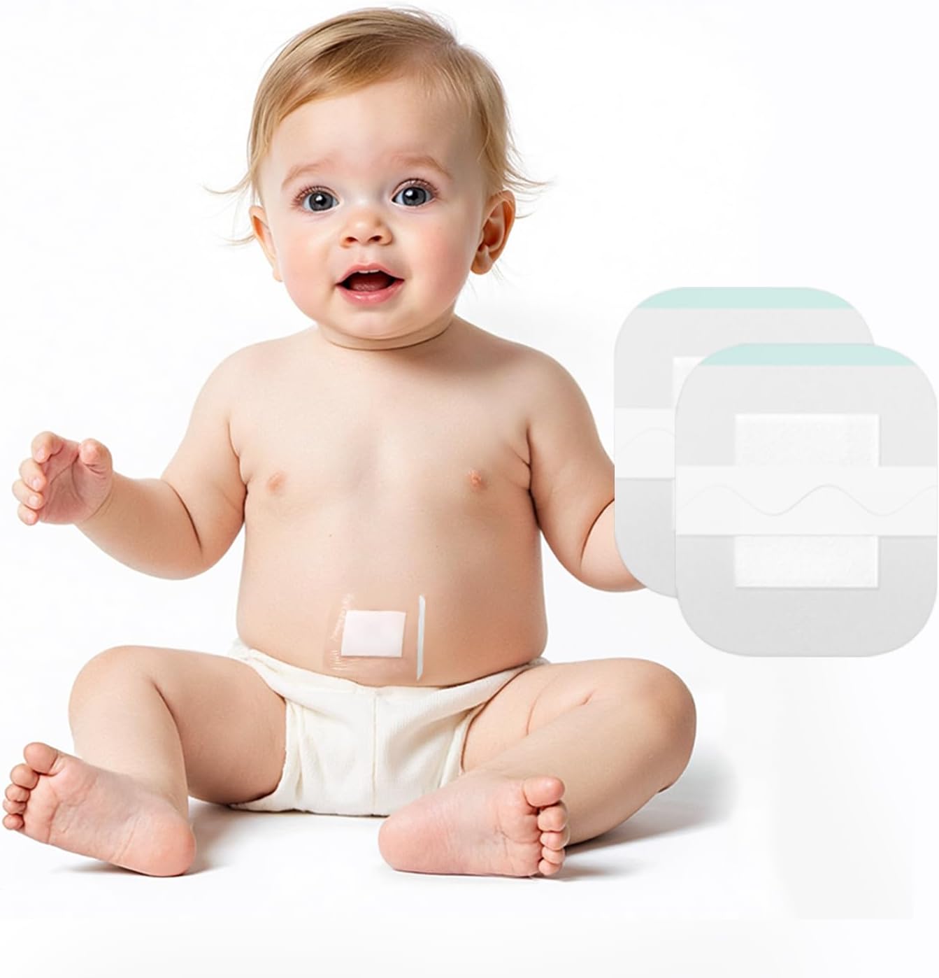 Baby Waterproof Umbilical Cord Stickers (15pcs), Navel Patches for Infants with Protruding Belly Buttons, Soft Cotton Hernia Pads, Baby Colic and Gas Relief Wrap 2.2 * 2.7Inch