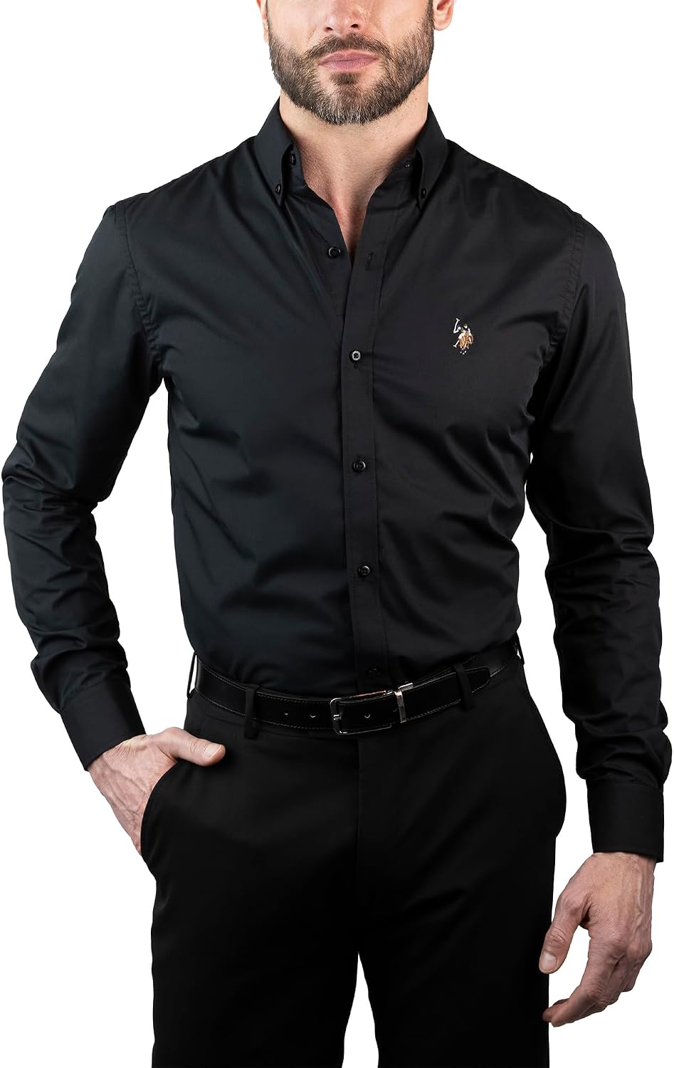 U.S. POLO ASSN. Men's Dress Shirt Long Sleeve Button Down Collar Solid Poplin Business Shirt