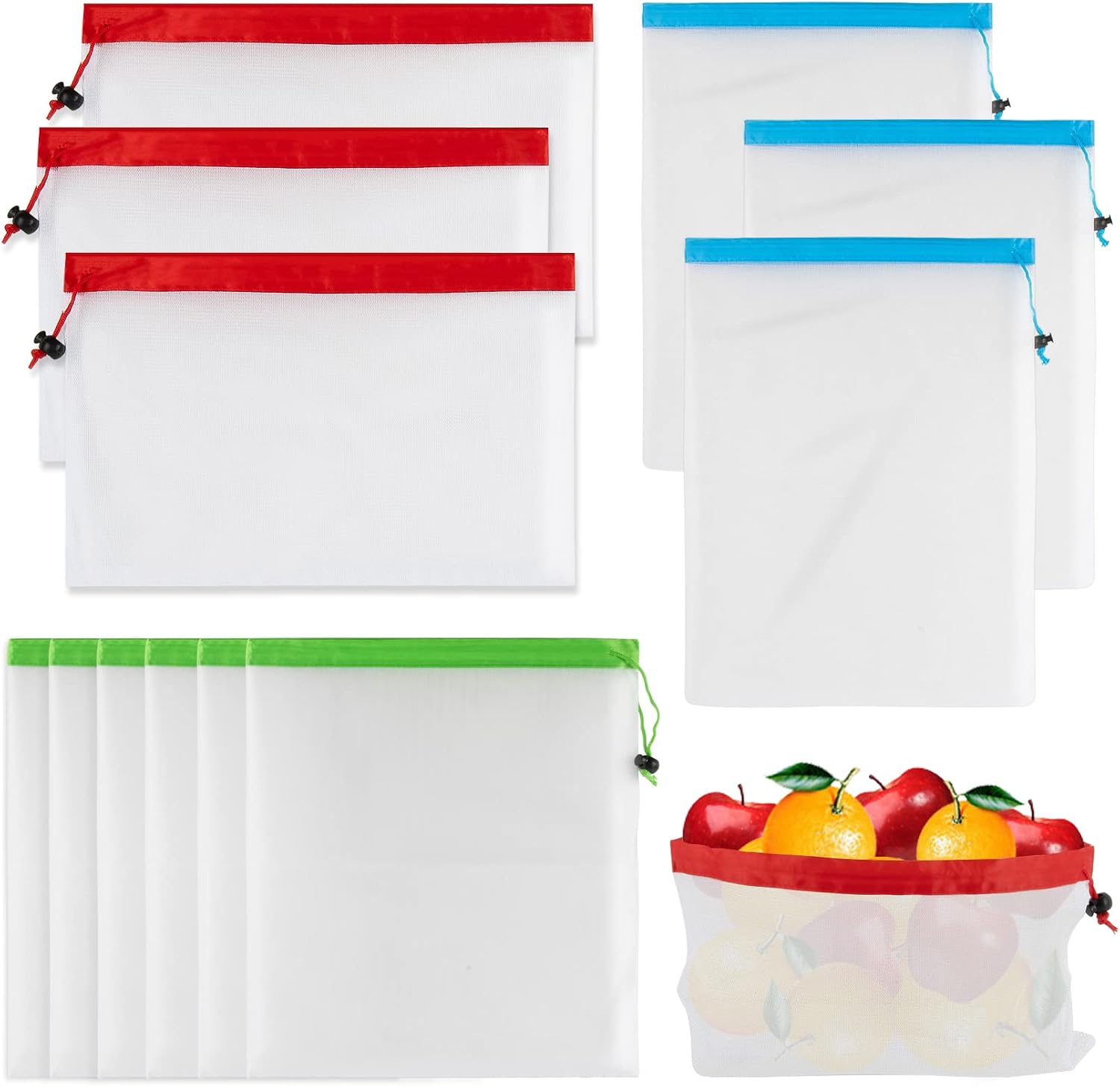 MAQIHAN 12PCS Reusable Produce Bags - Mesh Bags Drawstring for Food Storage