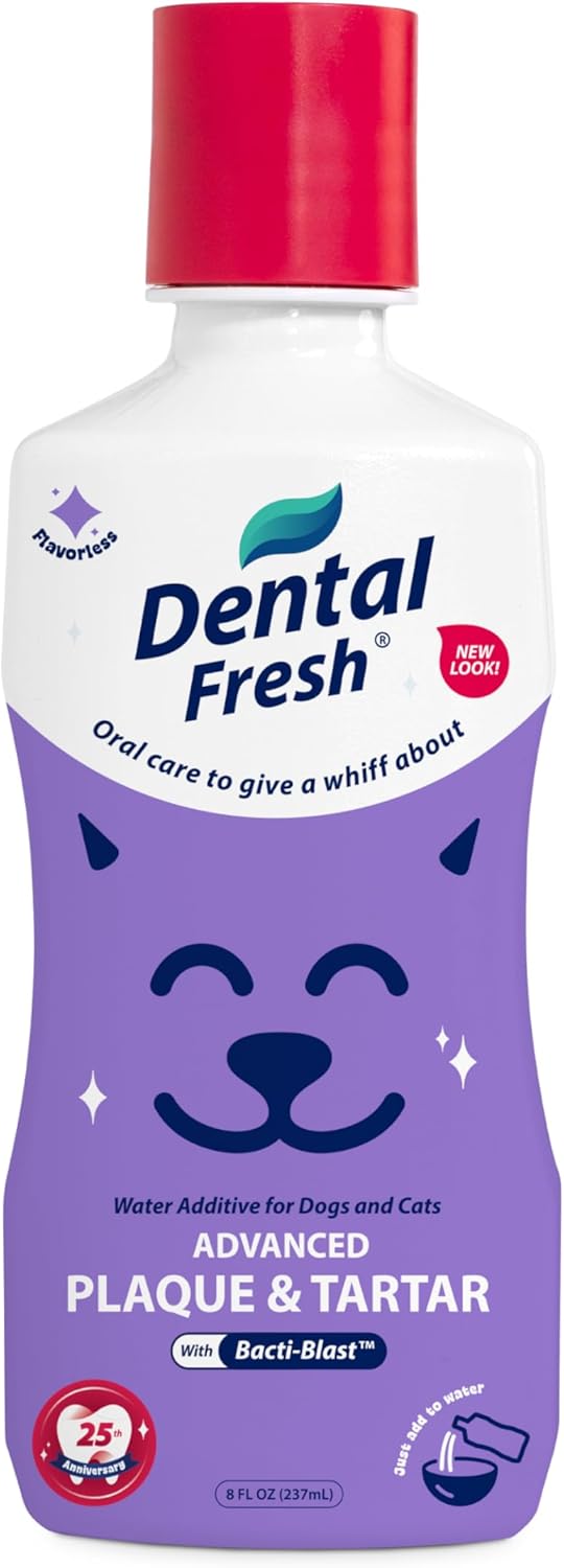 Dental Fresh – Advanced Plaque & Tartar Support Water Additive for Dogs & Cats – Helps Freshen Breath and Clean Teeth Without Brushing – 8 fl oz