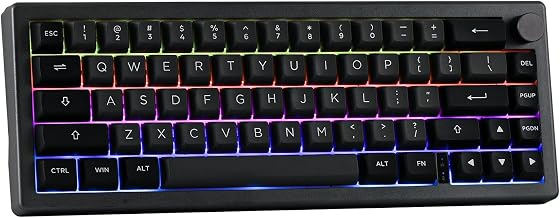 EPOMAKER EK68 65% Wireless Gaming Keyboard, Hot Swappable Gasket Mechanical Keyboard with Metal Knob, Bluetooth 5.0/2.4Ghz Wireless/USB-C Wired Custom Keyboard (Black Silver, Flamingo Switch)