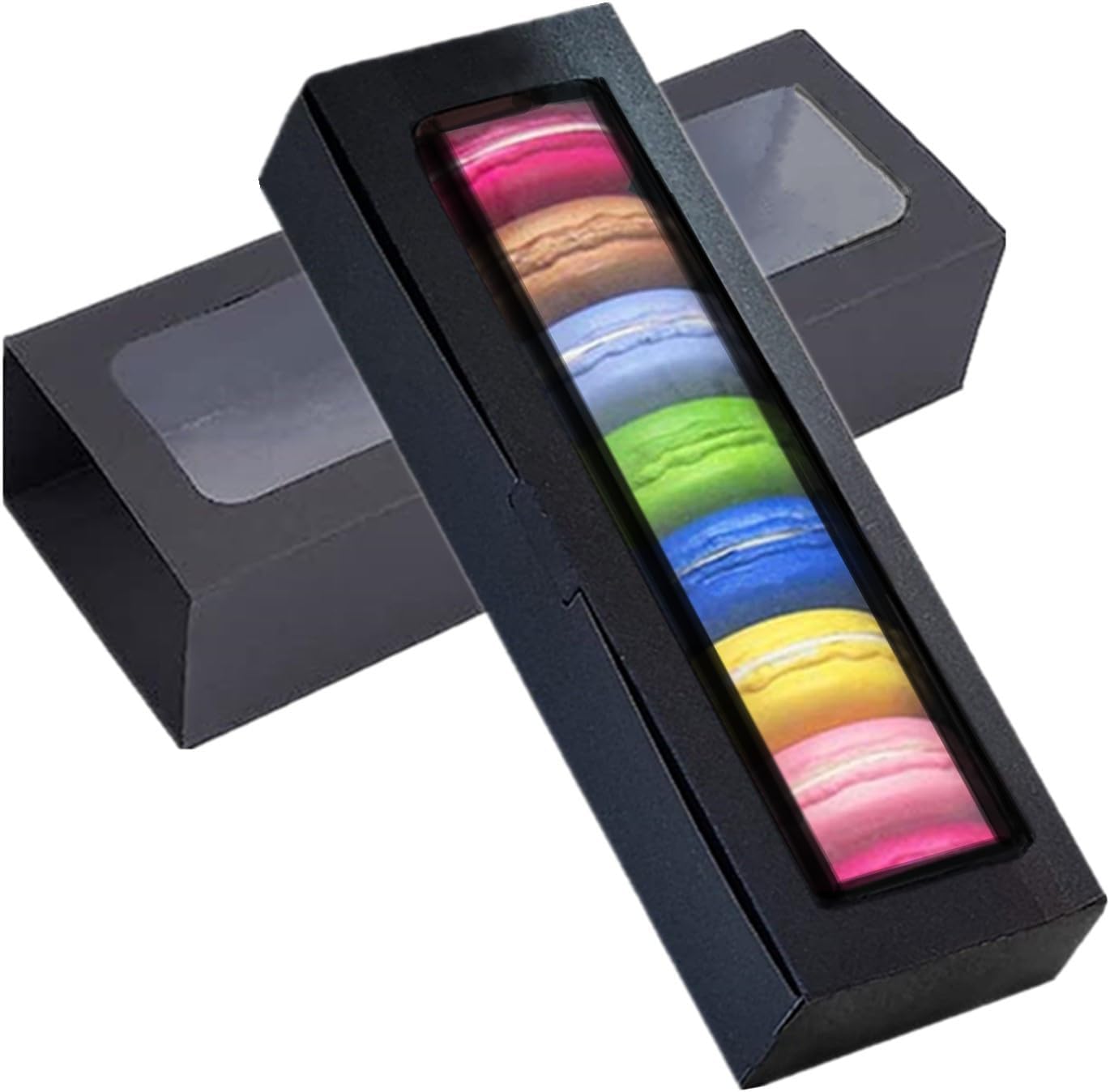 GUIFIER 30 Pack Kraft Macaron Boxes with Window, Small Macaron Containers for 5 to 7 Macarons, Bakery Packaging Box, Cookie Boxes, Pastry Boxes for Gift Giving Truffles Desserts Muffins Cupcake(Black)