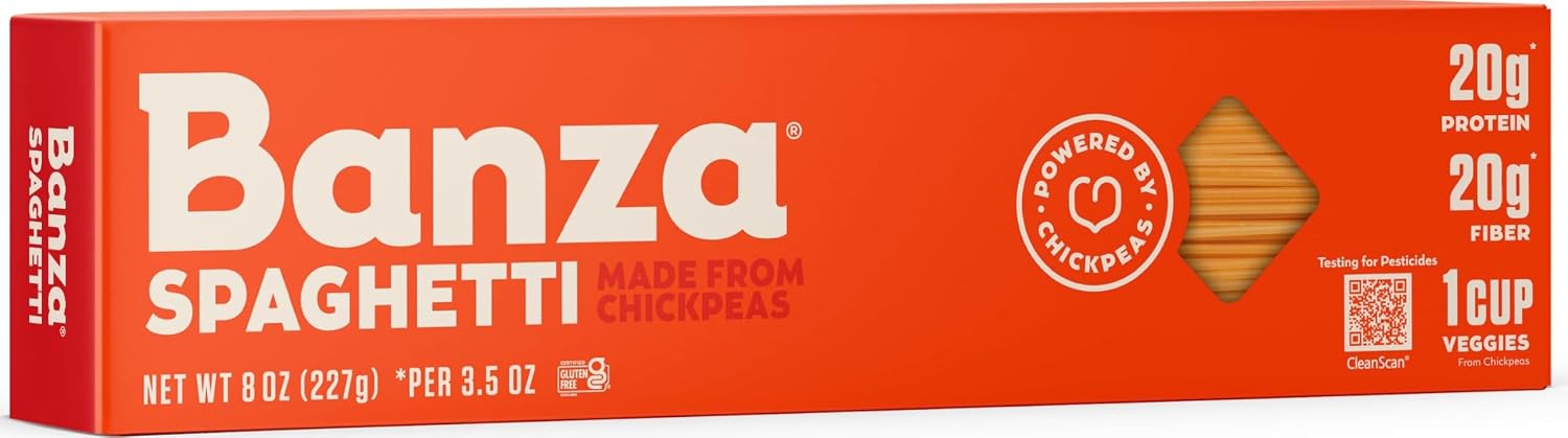 Banza Spaghetti Pasta from Chickpeas - Gluten Free, High Protein, and Lower Carb Protein Spaghetti Chickpea Pasta - 8oz