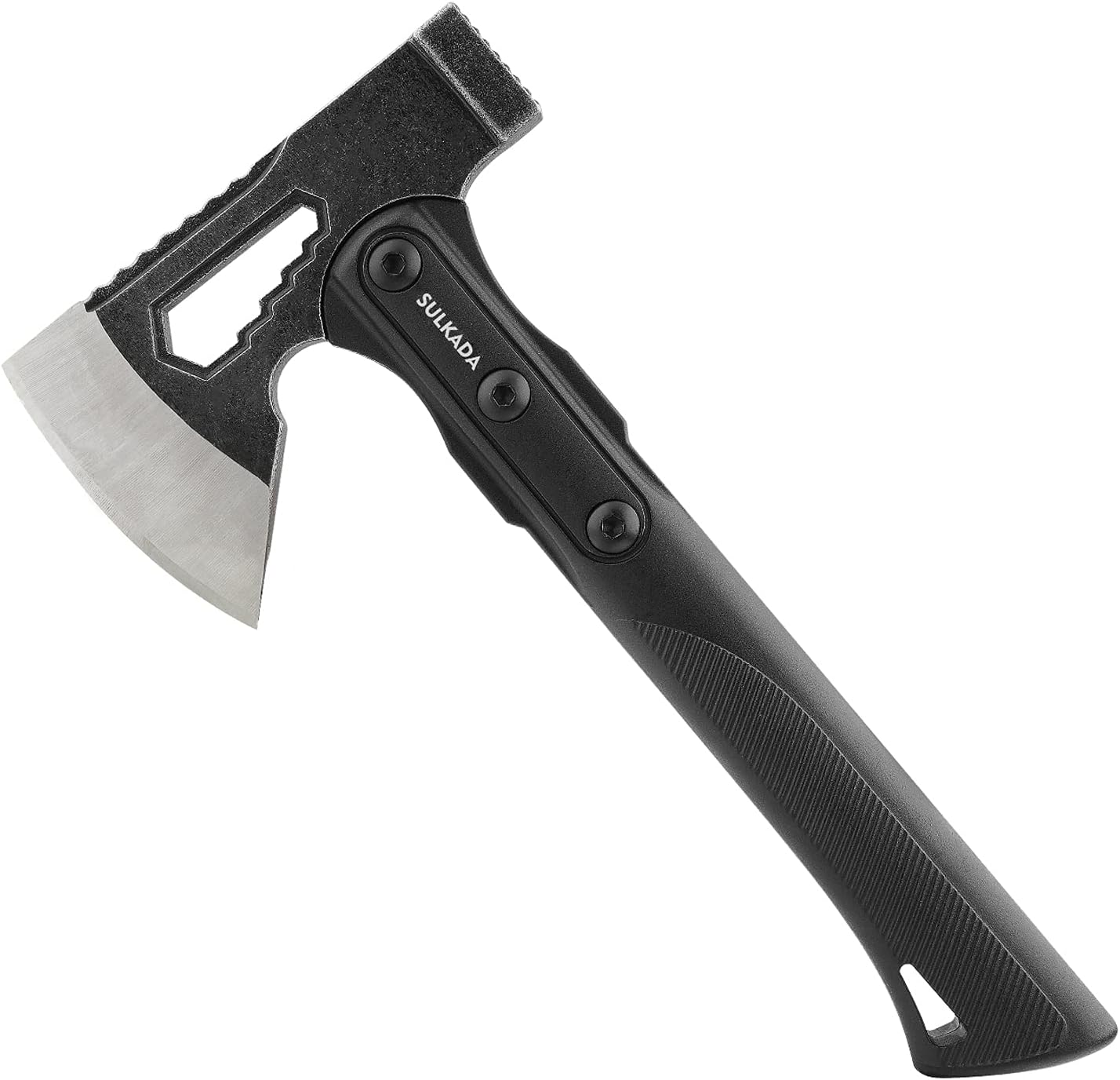 SULKADA Camping Hatchet, 10.5 Inch Survival Axe,Stainless-Steel Blade,Fiberglass Shock Reduction Handle with Anti-Slip Grip, for Chopping Wood,Gardening and Outdoor Survival,Gift for Dad Men