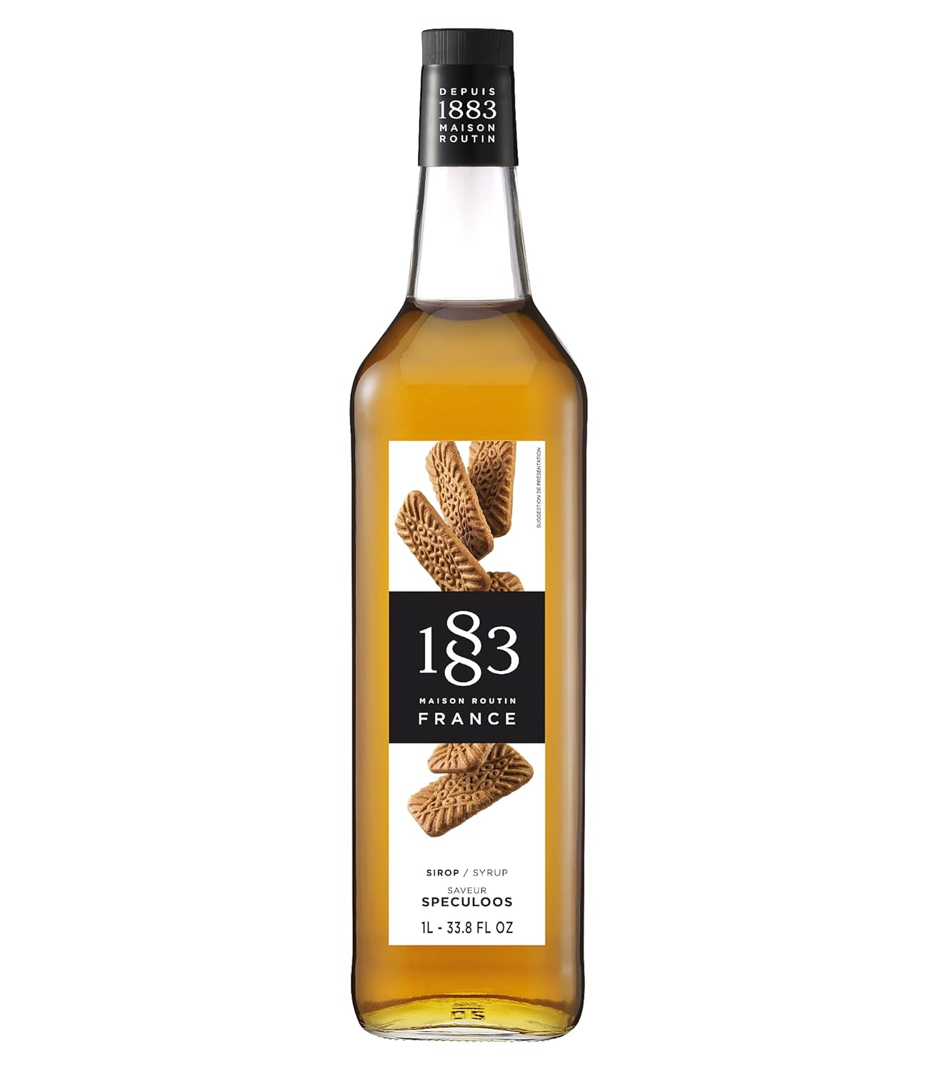 1883 Speculoos Syrup - Flavored Syrup for Hot & Iced Beverages - Gluten-Free, Vegan, Non-GMO, Kosher, Preservative-Free, Made in France | Glass Bottle 1 Liter (33.8 Fl Oz)