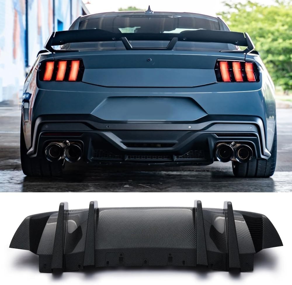 Rear Bumper Diffuser For Ford Mustang 2024-2026, Replacement Accessories For Mustang (Carbon Fiber Look)