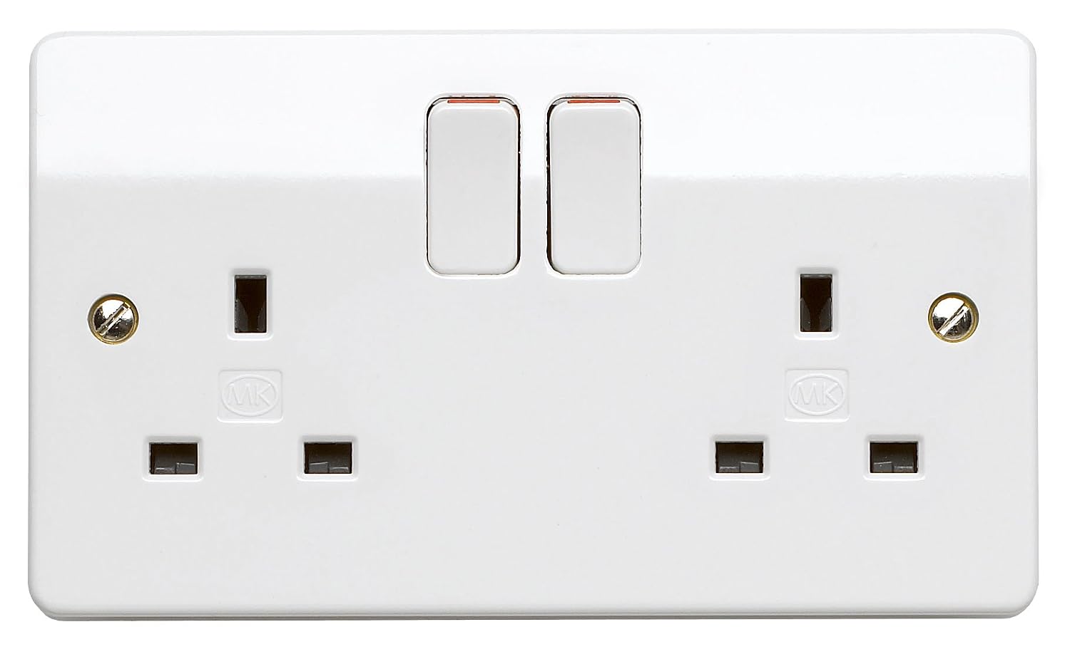 MK Logic Plus Double Socket (K2747 WHI DP) 13A 2 Gang, in white, with inherent antimicrobial properties.