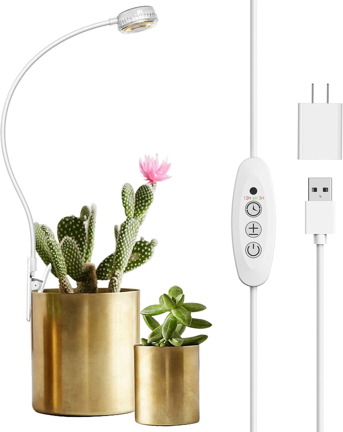SANSI Grow Lights for Indoor Plants, Pot Clip-On Plant Light, 1-Pack | Full spectrum LED plant lamp for indoor growing; 4-level dimmable; 3/6/12H timer; 5V pot clip light for small plants