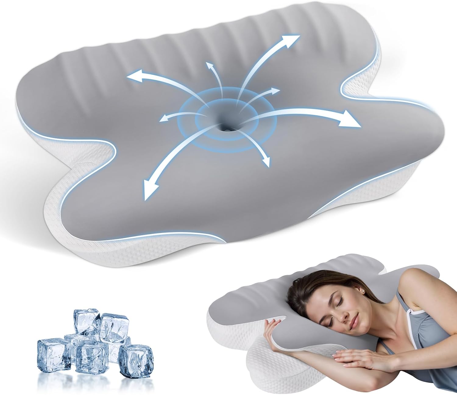 JINXIA Memory Foam Pillows for Sleeping,Ergonomic Orthopedic Neck Support Pillow,Cooling Pillow with Removable Pillowcase for Side,Back, Stomach Sleepers,Dark Gray
