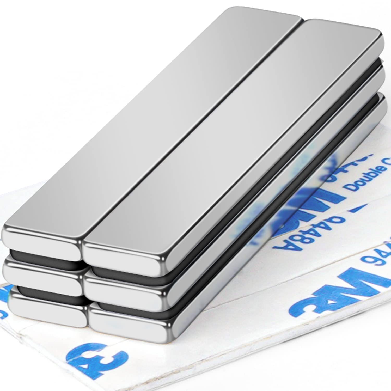 FINDMAG 6 Pack Magnet, Neodymium Magnets, Magnetic Strips, Bar Magnets, Rare Earth Magnet with Double-Sided Adhesive, Extremely Fridge Magnetic Bar for Multi-Use