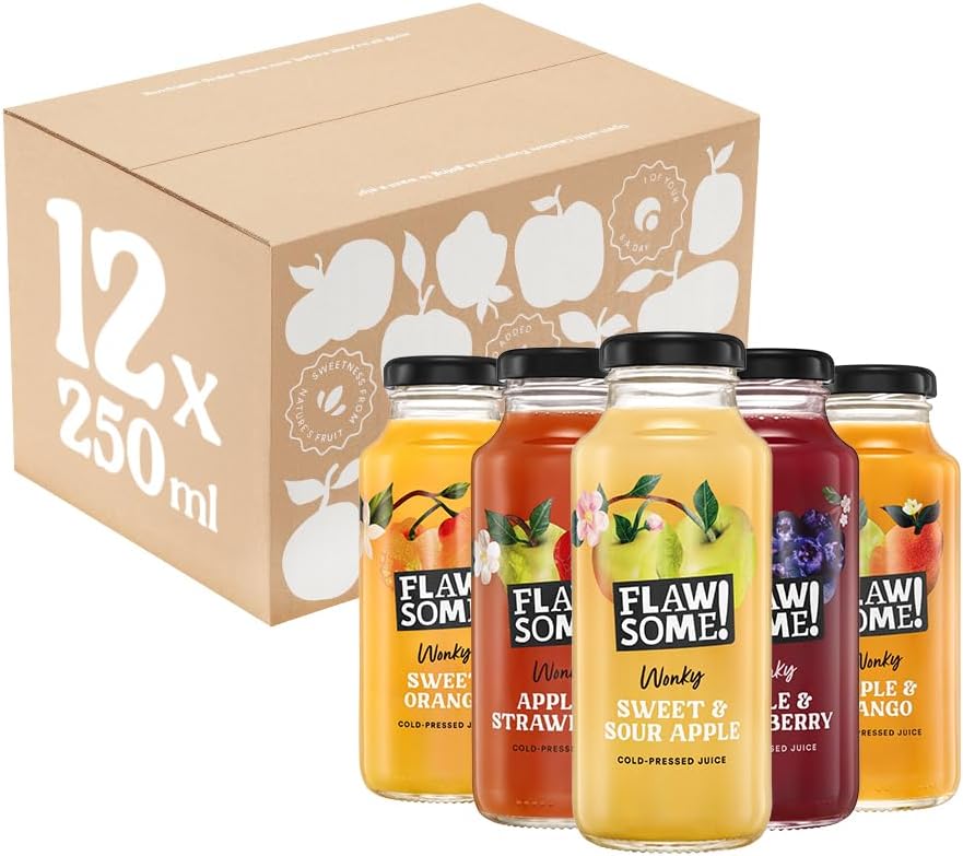 Flawsome! Variety Pack 12x250ml - Cold-Pressed Juice - No Added Sugar Pressed Juice – 100% Natural & Pure, with No Sweeteners – Craft, Vegan, Not from Concentrate