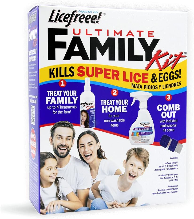 Licefreee Ultimate Family Lice Kit, Treats Entire Family & Home. Includes Licefreee Spray, Licefreee Home Furniture Spray & NitDuo Two Sided Metal Lice Comb.