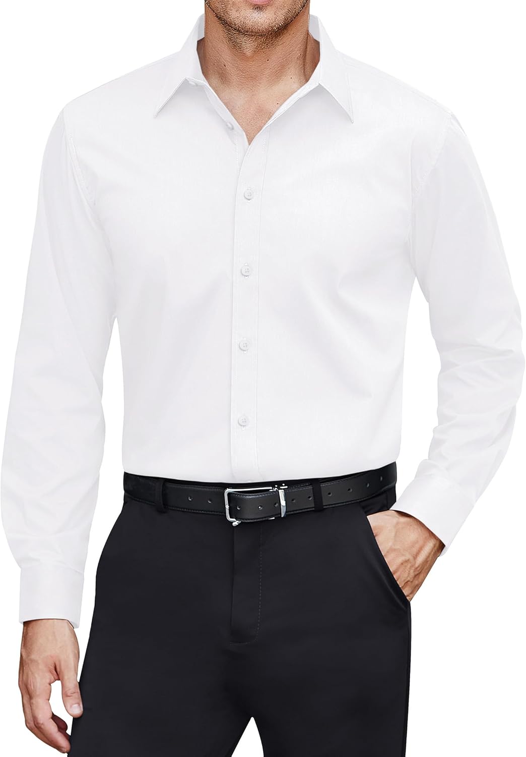 J.VER Men's Long Sleeve Dress Shirts Stain Shield Stretch Non Iron Business Casual Button Down Shirts