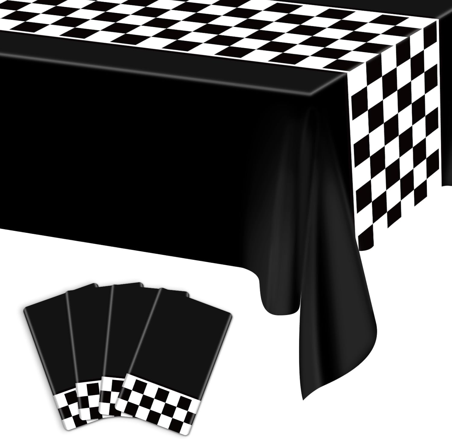 4 Pcs Racing Car Checkered Plastic Tablecloths, Race Car Party Supplies Racetrack Table Runner Rectangle Tablecover for Kid Boy Birthday Race Car Theme Party Two Fast Birthday, 220 x 130 cm