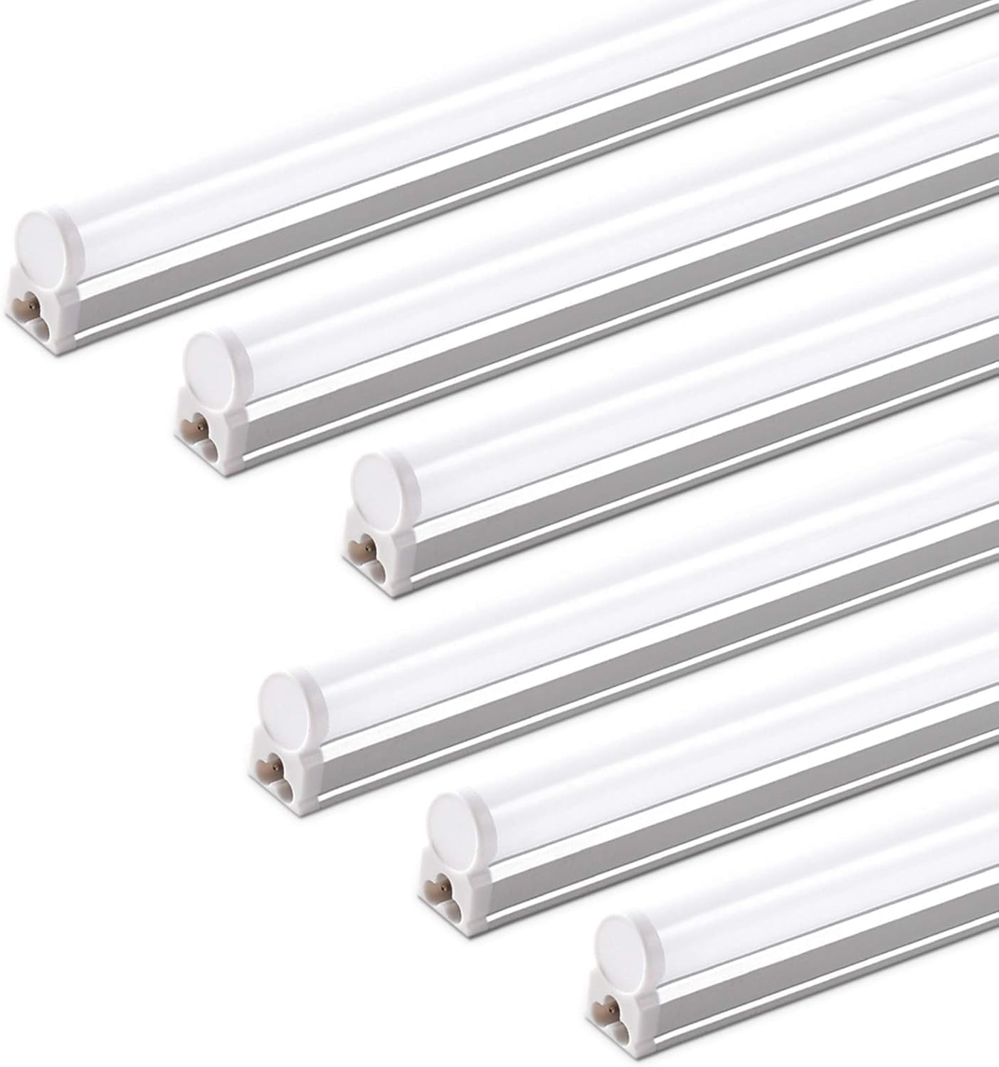 Barrina 6 Pack LED T5 Integrated Single Fixture 1FT, 600lm, 5W, 6500K | Linkable Under Cabinet Lighting, Shop Light for Workbench, Room, Kitchen, Garage, Corded Electric with ON/Off Switch