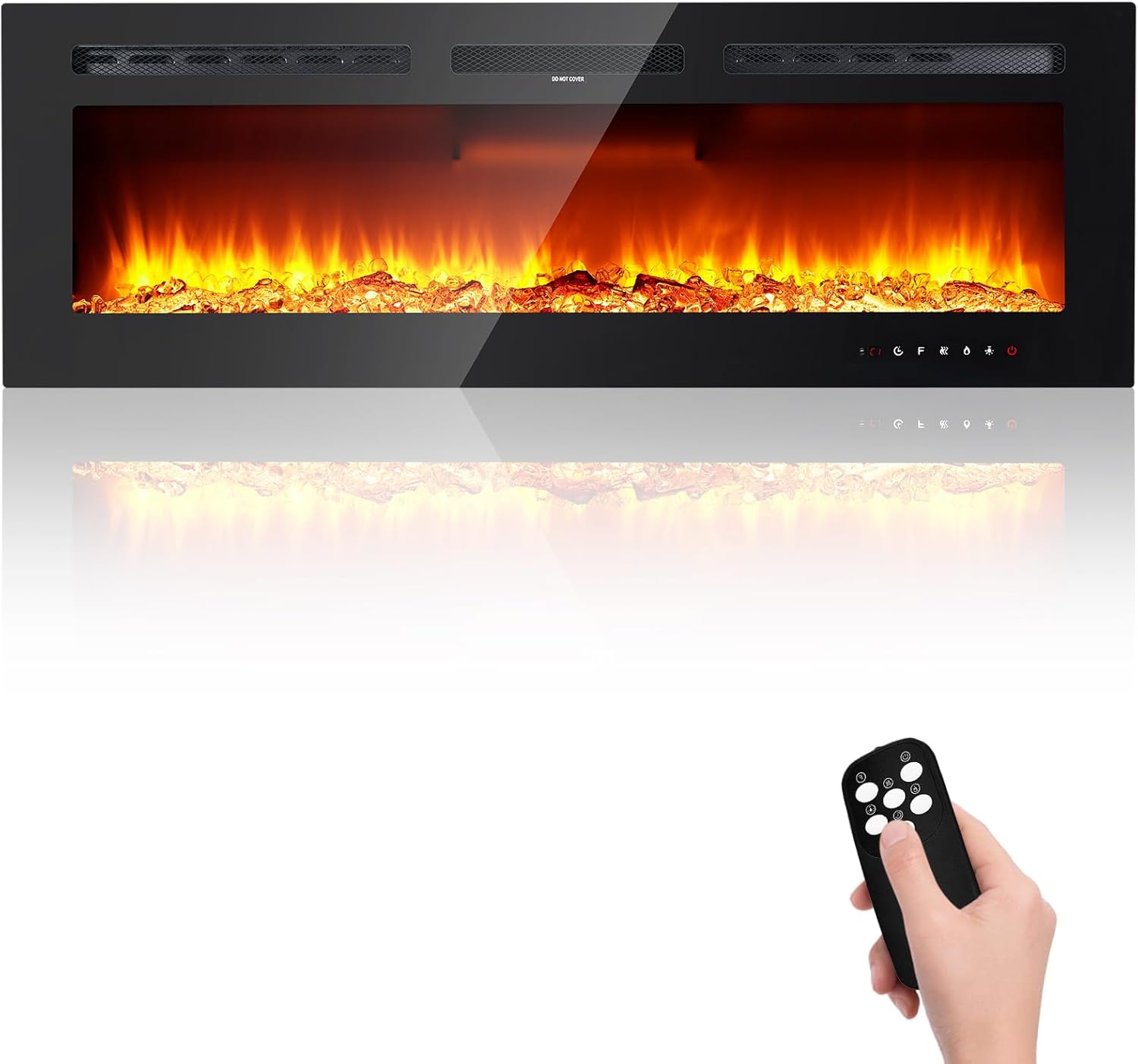 GarveeHome 50 in Recessed and Wall Mounted Electric Fireplace, Low Noise, Remote Control with Timer, Touch Screen, Adjustable Flame Color and Speed, 750-1500W