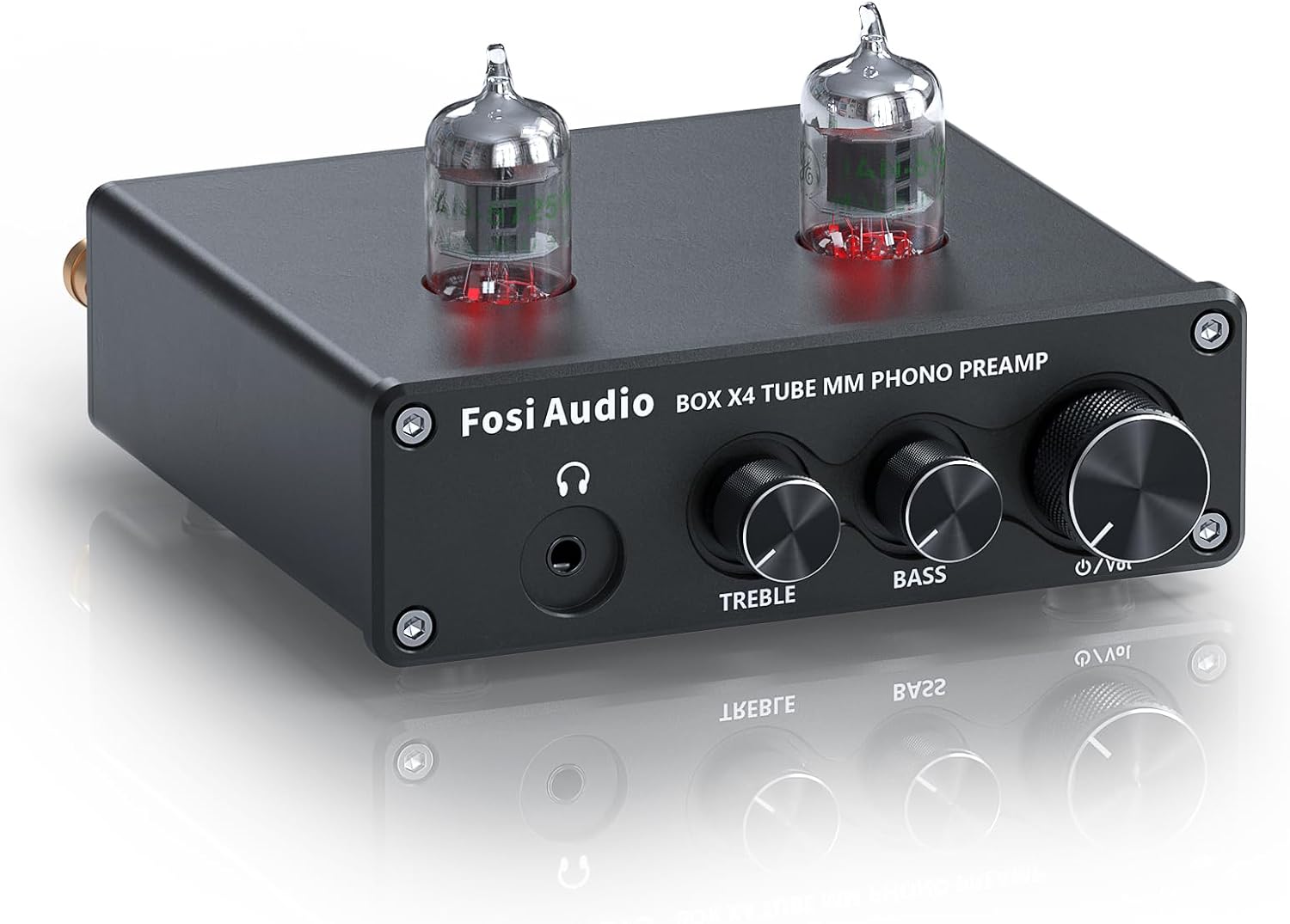 Fosi Audio BOX X4 Phono Preamp Headphone Amplifier/Preamplifier Hi-Fi Pre Amp with JAN 5725W Vacuum Tubes for MM Turntable Phonograph Record Player with Volume Bass Treble Control