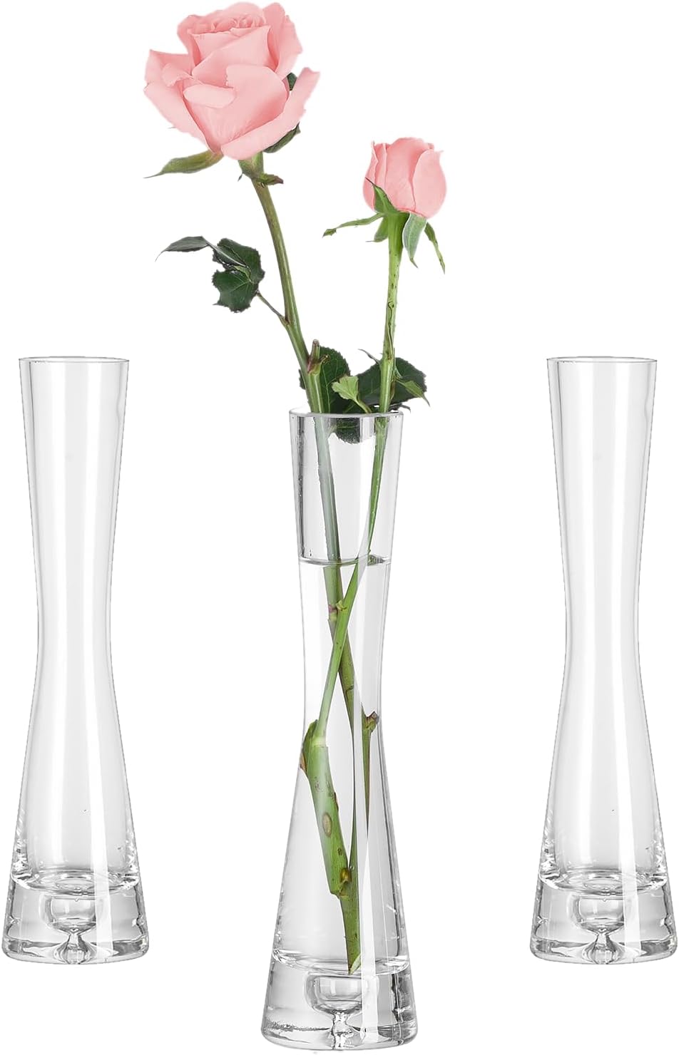 Hewory Glass Bud Vases for Flowers: 20cm Single Stem Vase Tall Single Flower Vase for Rose - Modern Narrow Small Vases for Table Decoration Wedding Party Birthday Baby Shower, 3pcs