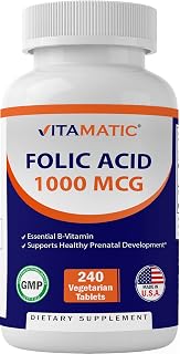 Vitamatic Folic Acid 1000 mcg (1 mg) - Vegetarian Tablets - 1667 mcg DFE - Vitamin B9 (240 Count (Pack of 1))