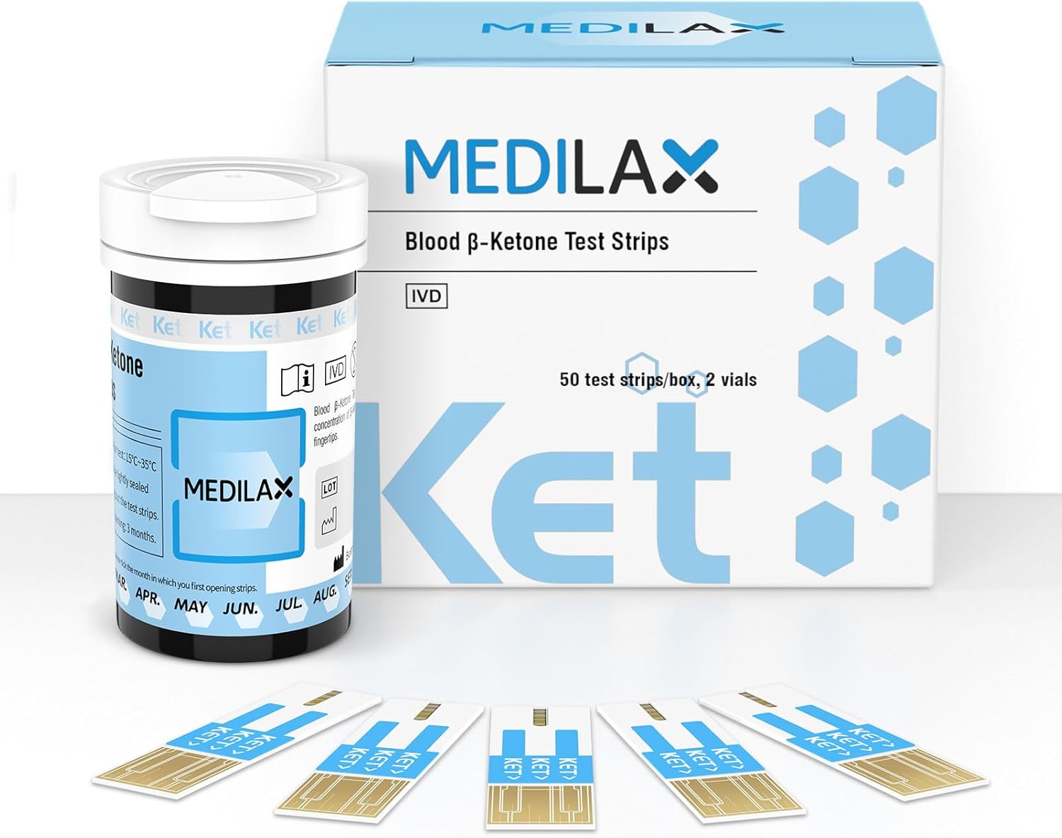 Medilax Blood Ketone Test Strips - 50 Count, Accurate Blood Keto Measurement for ketogenic Diet, Compatible with Medilax 2-1 Meter