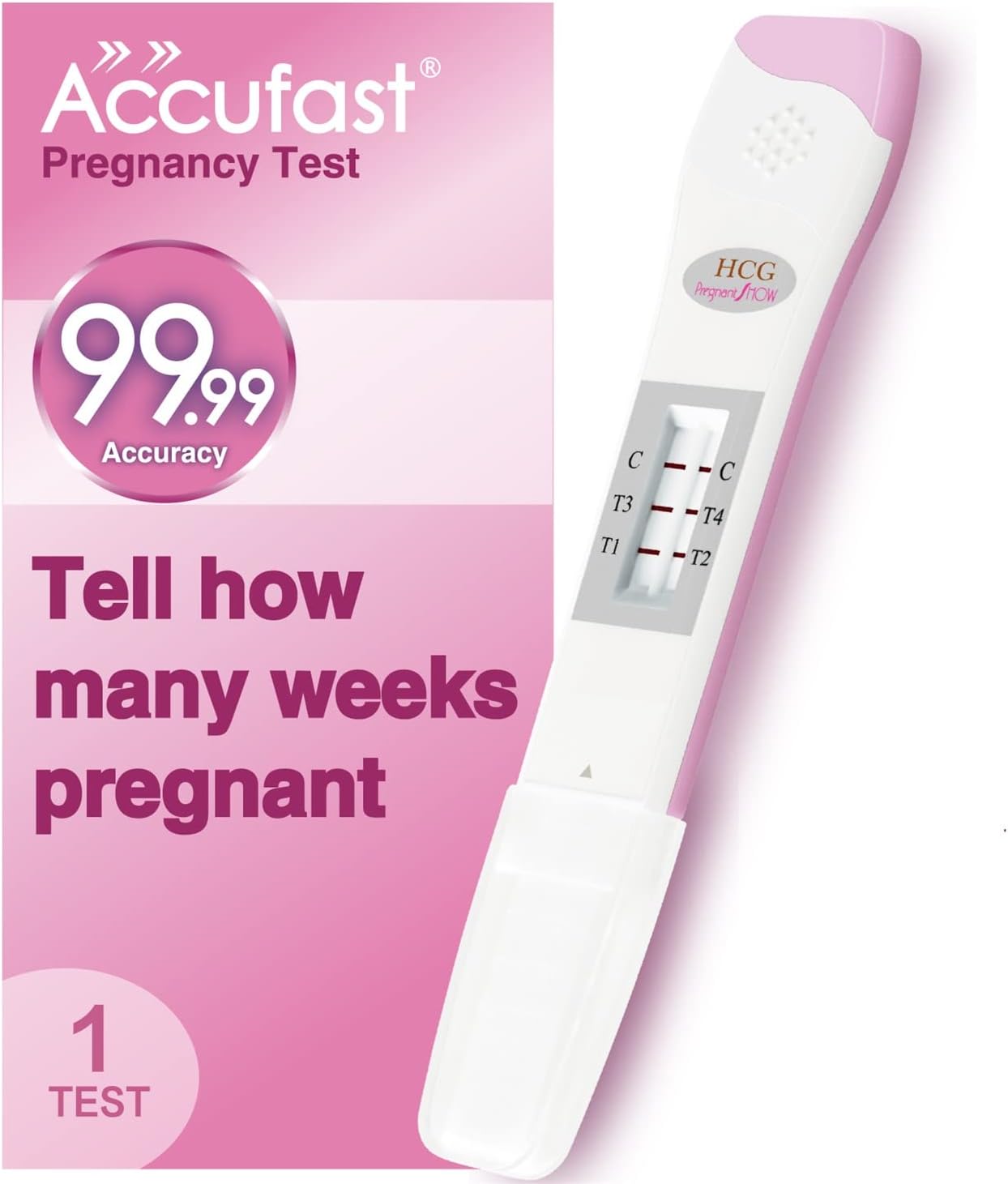 Accufast Pregnancy Test for Early Detection with Week Indicator to Tell You How Many Weeks Pregnant, hCG Urine Test with 99.99% Accurate & Quick Result (1 Test)