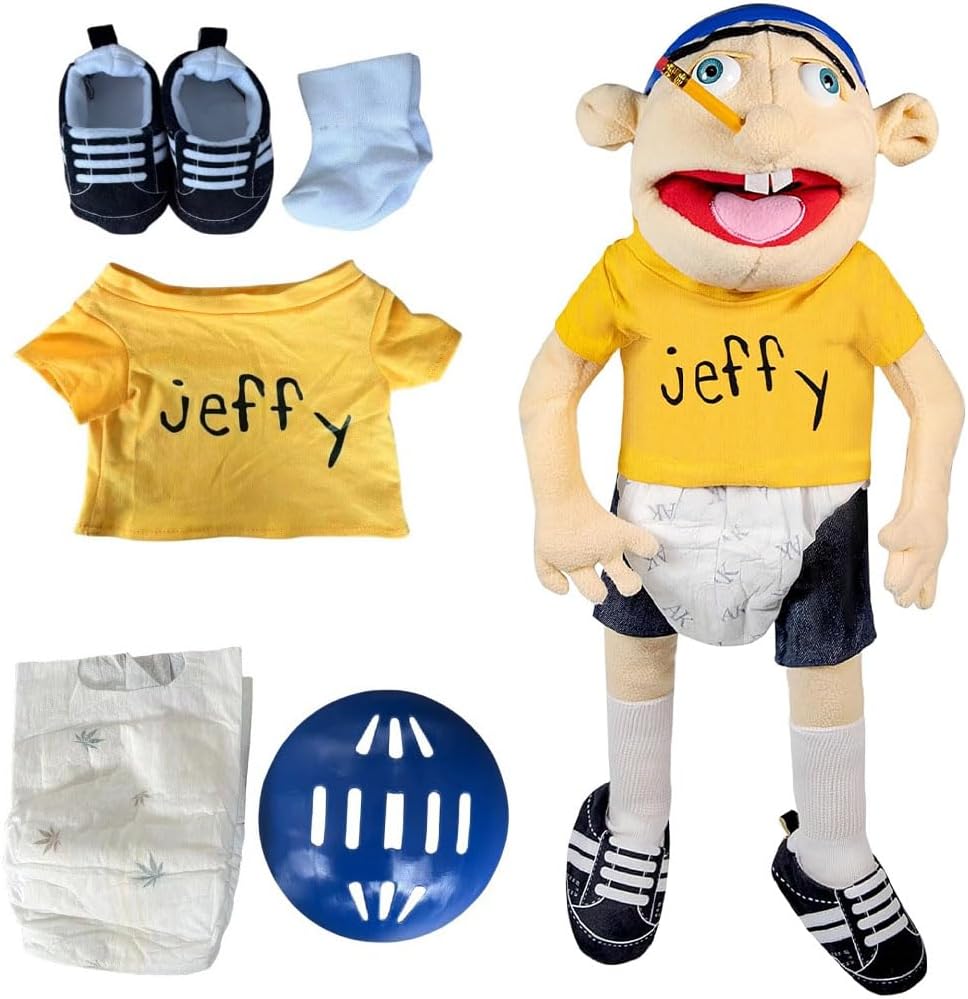 YANGUN Jeffy Puppet Plush Toy Doll, 60cm Jeffy Hand Puppet for Kids Birthday Christmas Halloween Party, Yellow (Jeffy)
