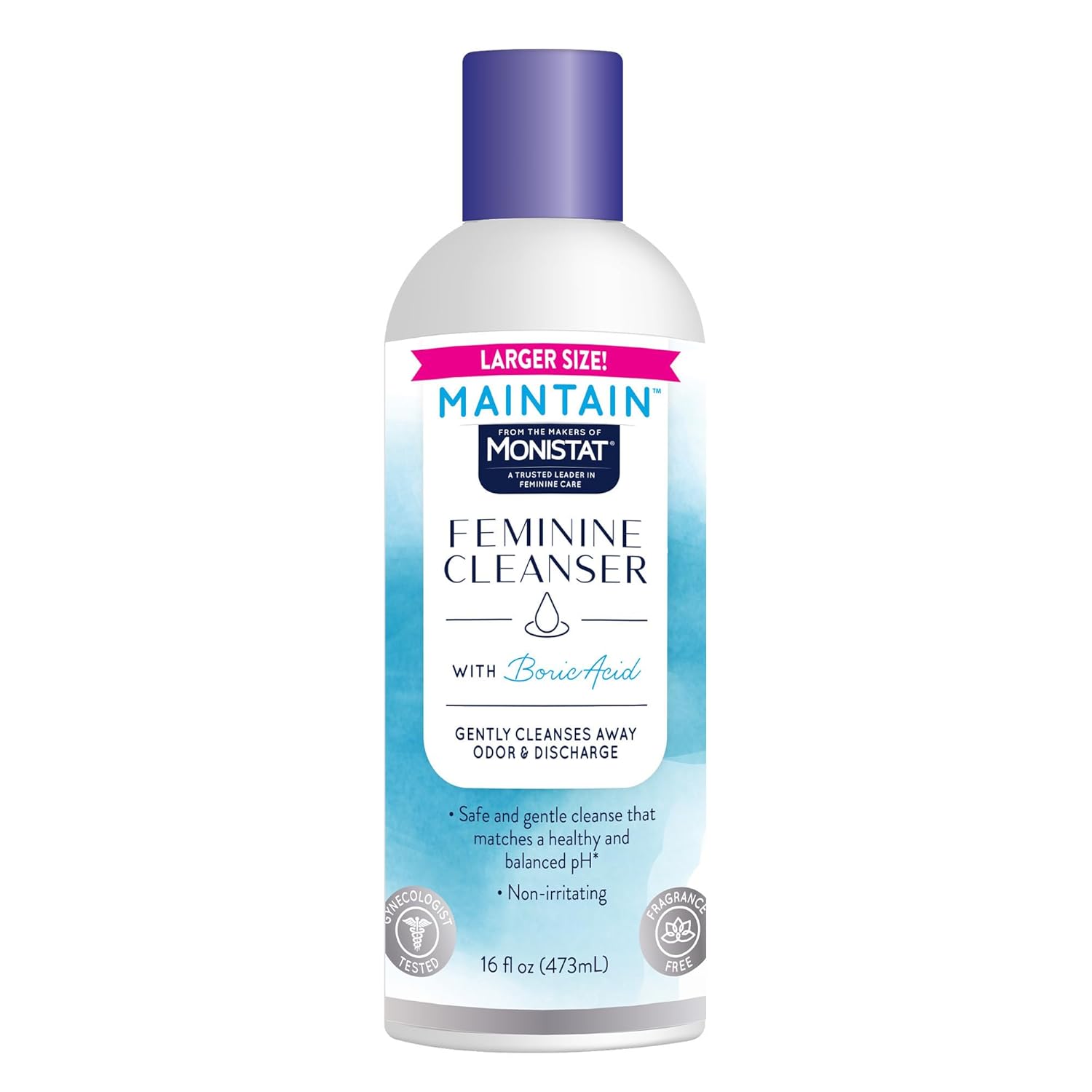 Monistat Boric Acid Feminine Cleanser, Fragrance Free Feminine Wash, 16 Fl Oz, 1 Pack