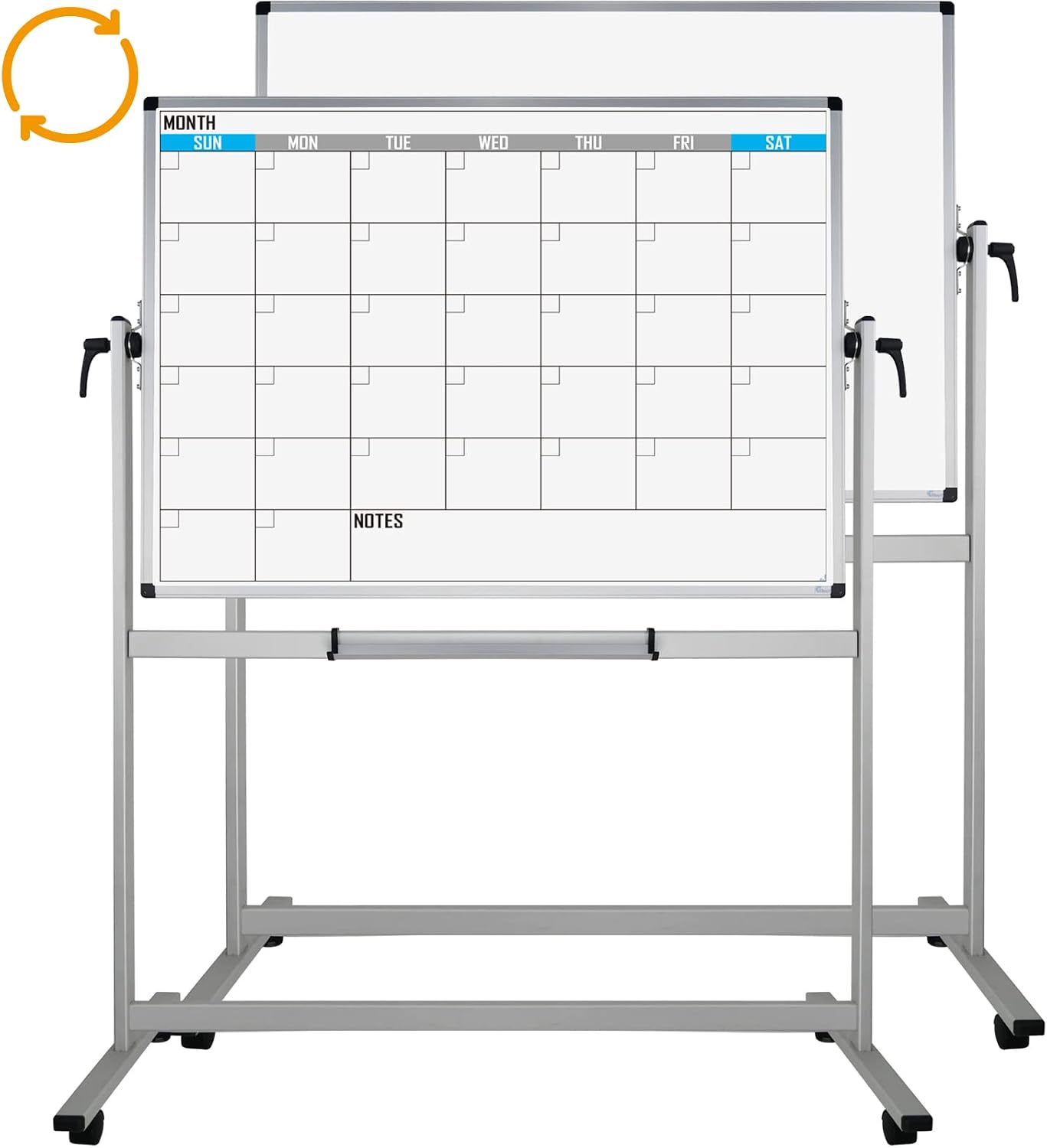 XBoard Magnetic Mobile Whiteboard, Double Sided Magnetic Dry Erase White Board on Wheels, Large Portable Easel with Stand and Aluminium Frame for Home School Office (Calendar 48x36-Inch)