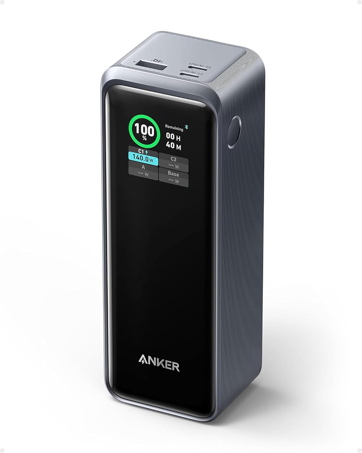 Anker Prime 27,650mAh Power Bank (250W), 3-Port Portable Charger, Smart App, Compatible with iPhone 16/15/14/13 Series, Samsung, Dell, AirPods, and More (Charging Base Not Included)