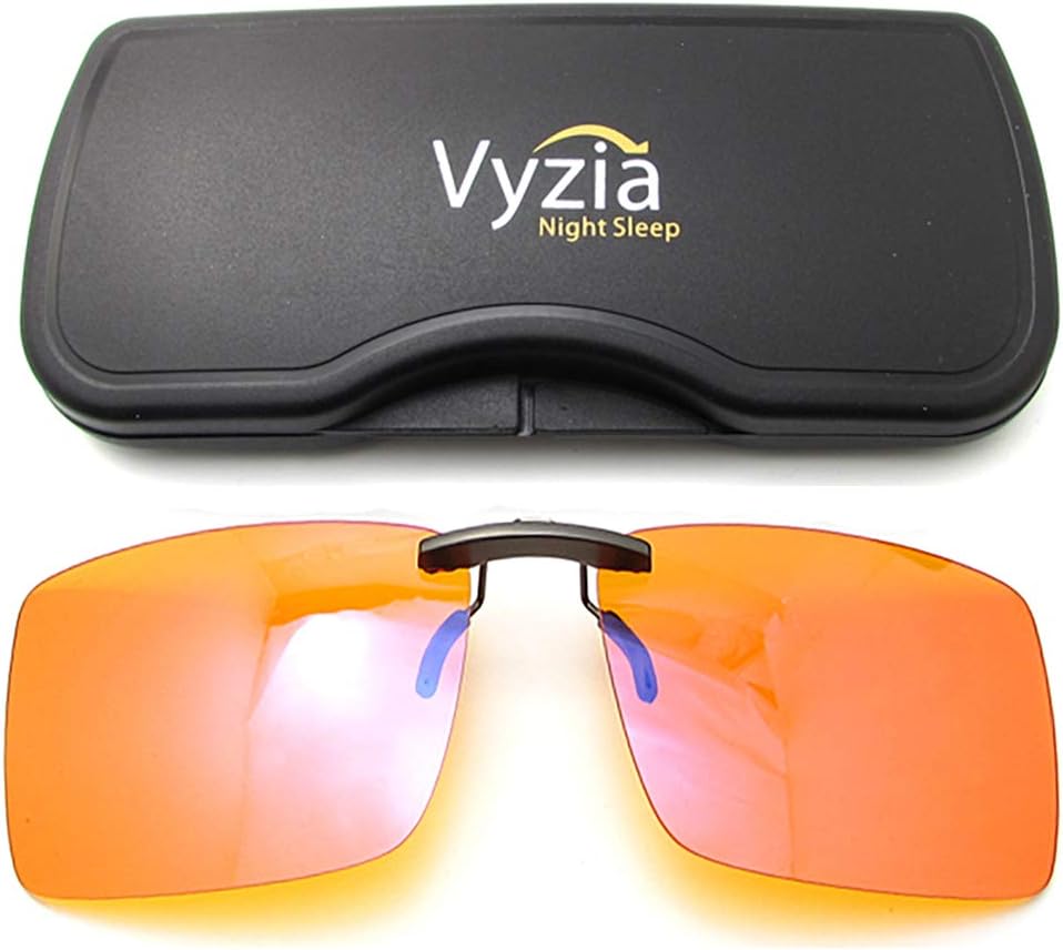 Vyzia Clip On Blue Light Blocking Glasses for Sleep | Fits Over Prescription Glasses, Orange Lenses Help Reduce Computer Eye Strain and Induce Sleep