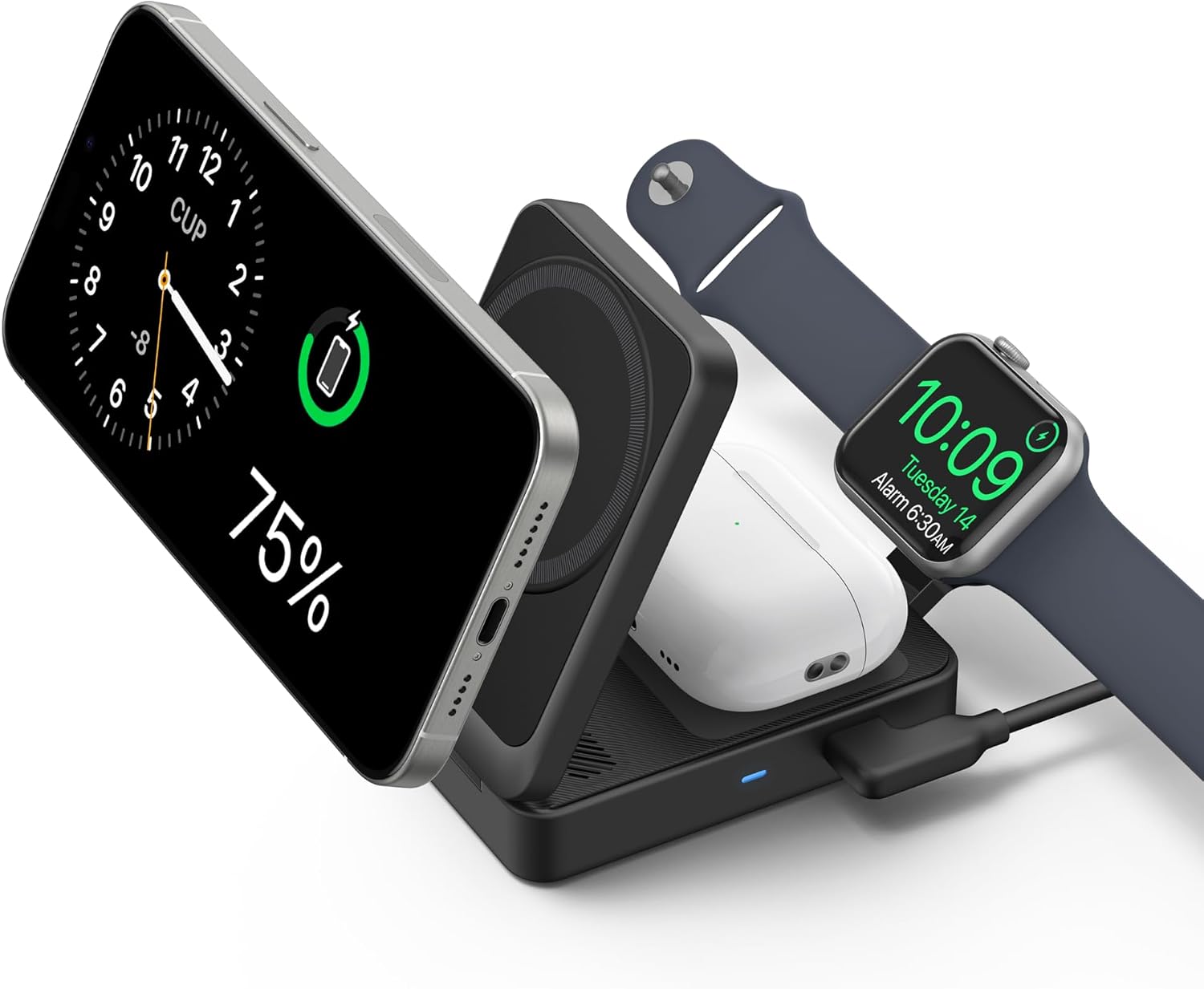 Anker MagGo 3-in-1 iPhone 16 Charging Station, MagSafe-Compatible Wireless Charger Stand, Qi2 Certified 15W Foldable Charger for iPhone 15/14, AirPods, Apple Watch 9 (40W USB-C Charger Included)
