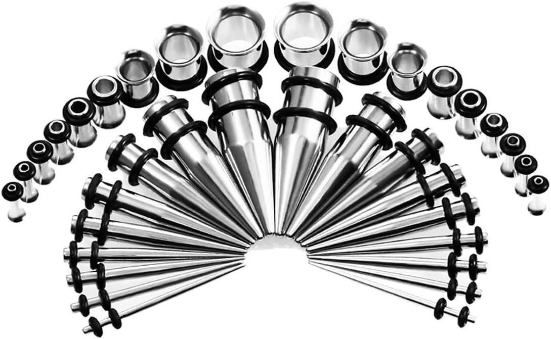 vogem 36Pcs Stainless Steel Ear Stretching Kit 14G-00G Tapers and Tunnels Ear Gauges Plugs Tapers Stretcher Set Body Piercing Jewelry