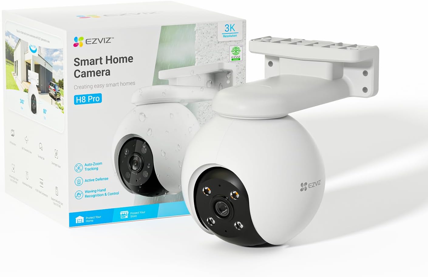 EZVIZ 360 Outdoor Auto-Zoom Tracking Security Camera, 3K, 12 Pre-Set dots Tracking,Waving-Hand Recognition, Color Night Vision, AI-Powered Person & Vehicle Detection, Two-Way Talk | H8 Pro 3K
