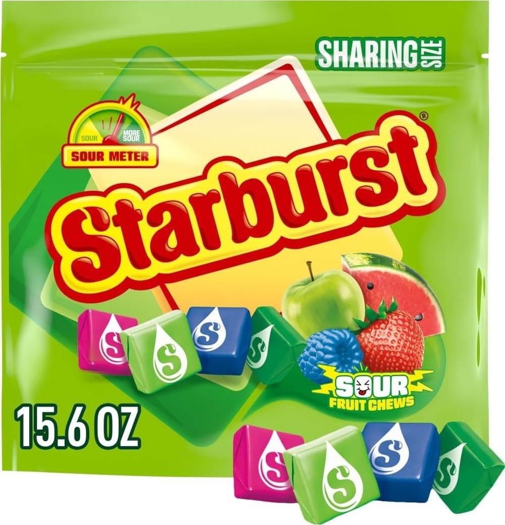 STARBURST Sour Chewy Candy Fruit Chews, Share Size Resealable Bag, 15.6 Ounce (Pack of 6)