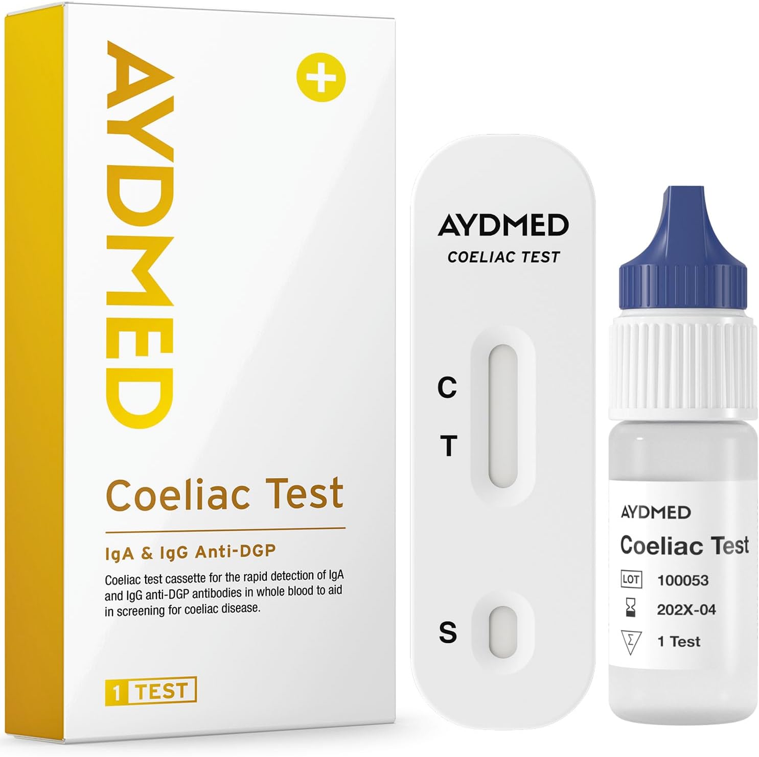 AYDMED Gluten Intolerance Test | Celiac Home Test Kit for Self-Test Screening of Coeliac Disease | Gluten Allergy Test | Results in 10 Minutes | 98% Accuracy Level | CE Certified | One Test