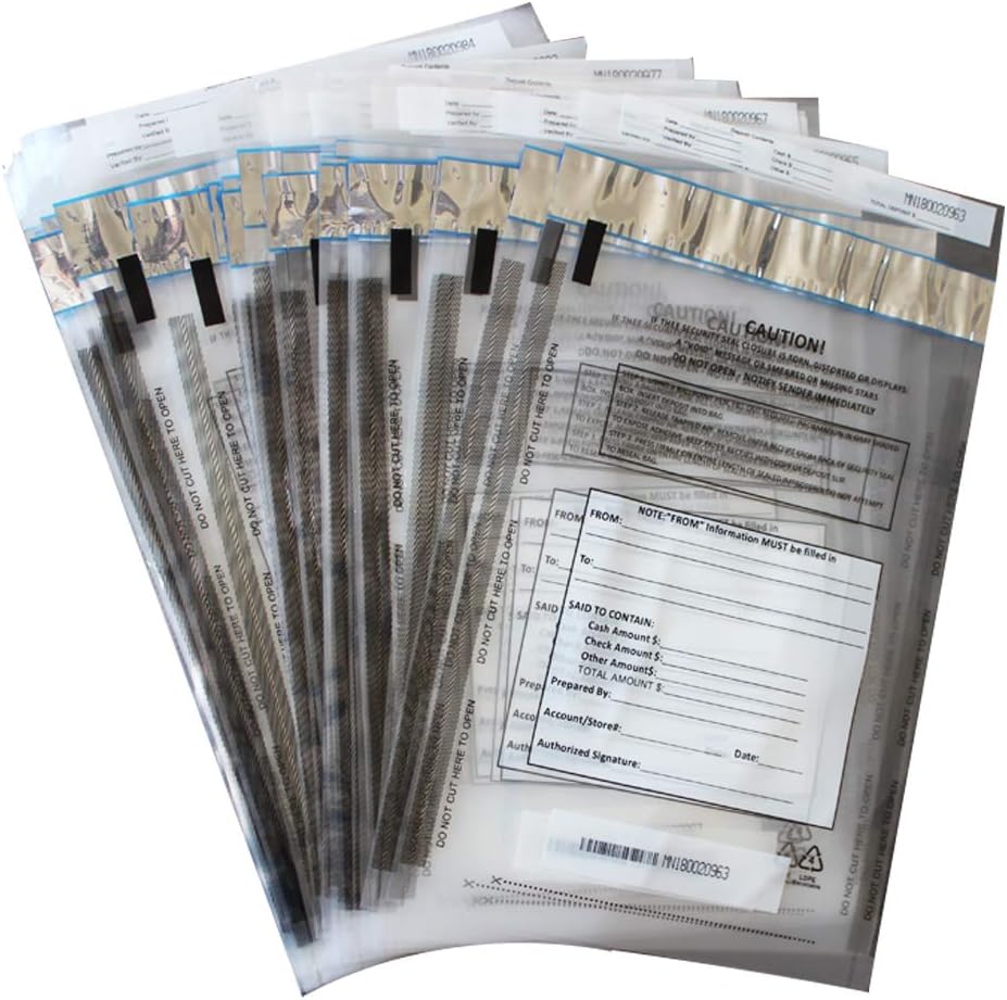 100 Pack Clear FREEZFraud Deposit Bags, Tamper-Evident Bags, Security Bank Pocket, 9 x 12 Inches
