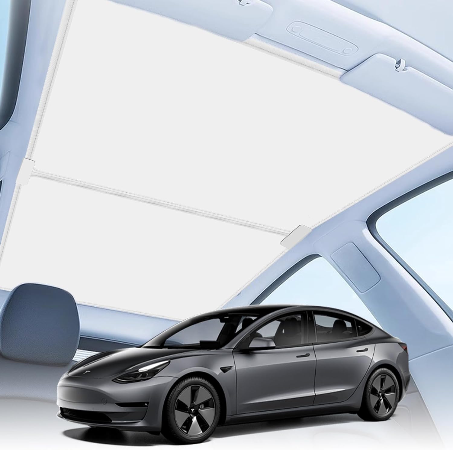 2025 Upgrade Tesla Model Y Sunshade Roof [No Gaps, No Sag] Heat Insulation Foldable Glass Roof Sun Shade with Nano Ice-Crystal Coatings, Accessories for Tesla Model Y 2020-2025, Tesla Interior
