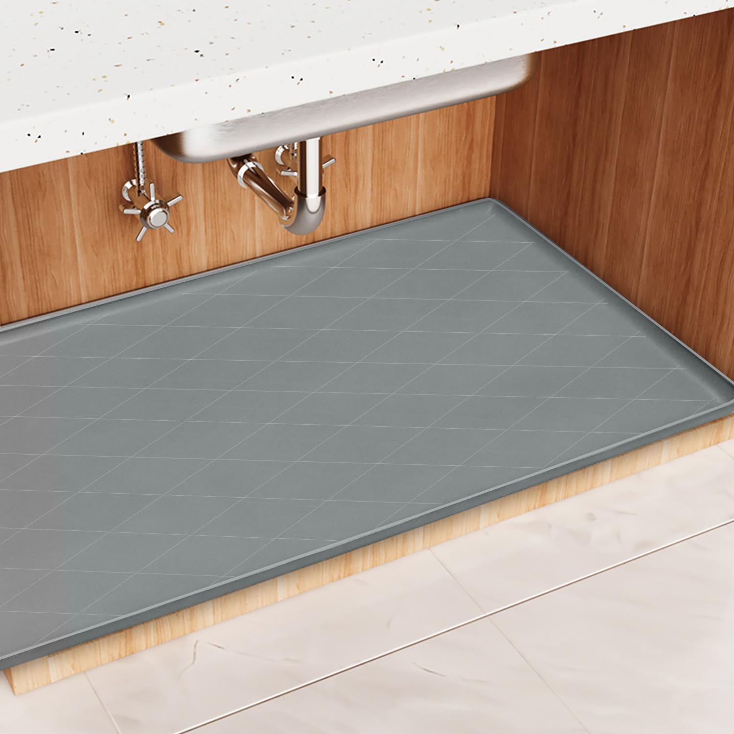 34"x22" Thickened Silicone Sink Liner - Raised Edges for Leak Containment, Non-Slip Cabinet Protector, Waterproof, Heat-Resistant, Multi-Use in Kitchen & Bathroom