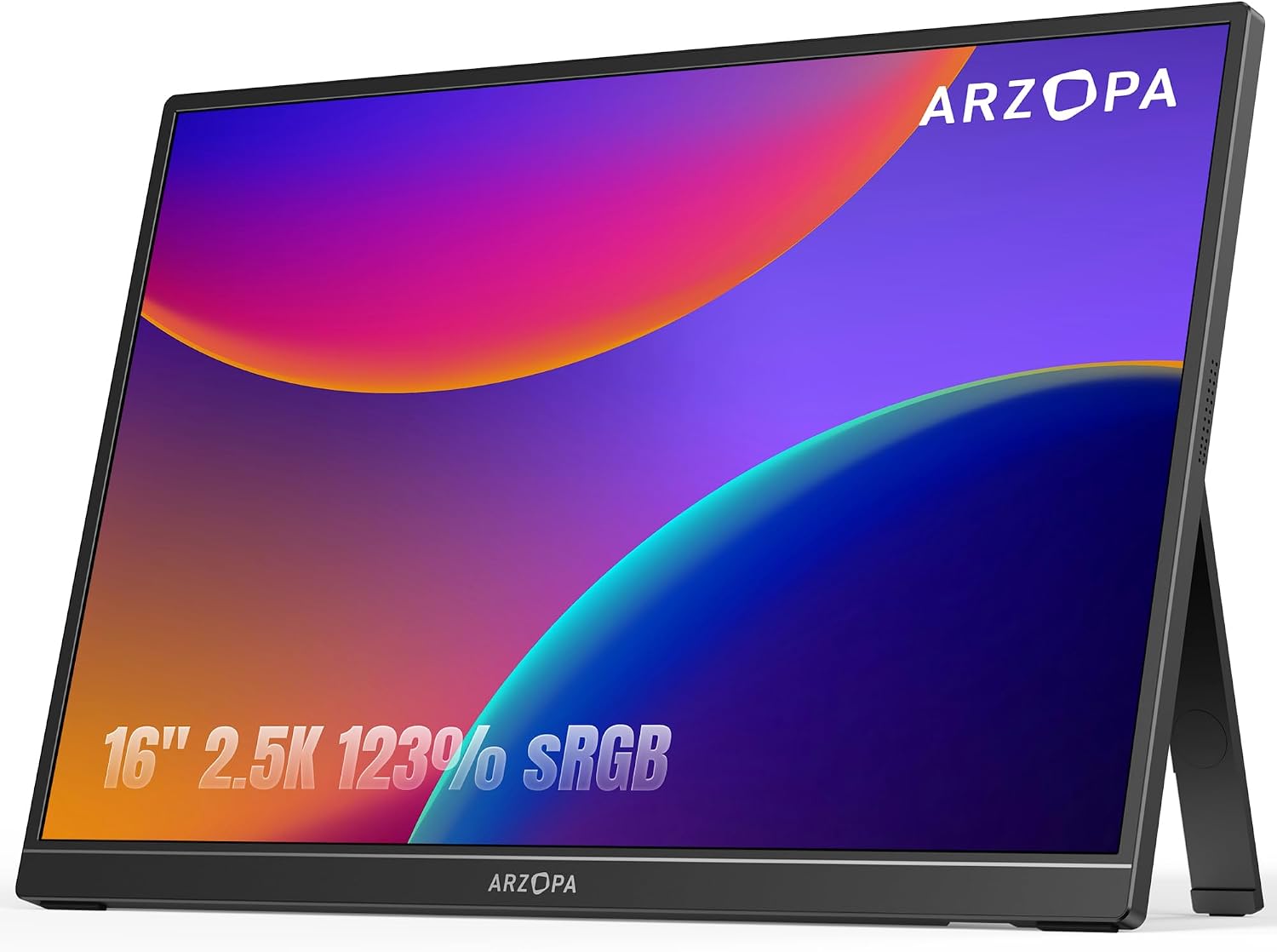 ARZOPA 16" 2.5K Portable Monitor, 2560x1600 QHD IPS Display 123% sRGB with Built-in Stand USB-C HDMI Eye Care External Second Screen for Mac Laptop Phone PS4/5 Xbox Switch -Z1RC