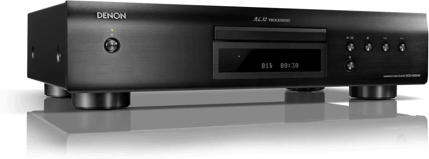 Denon DCD-600NE Compact CD Player in a Vibration-Resistant Design | 2 Channels | Pure Direct Mode | Pair with PMA-600NE for Enhanced Sound Quality | Black
