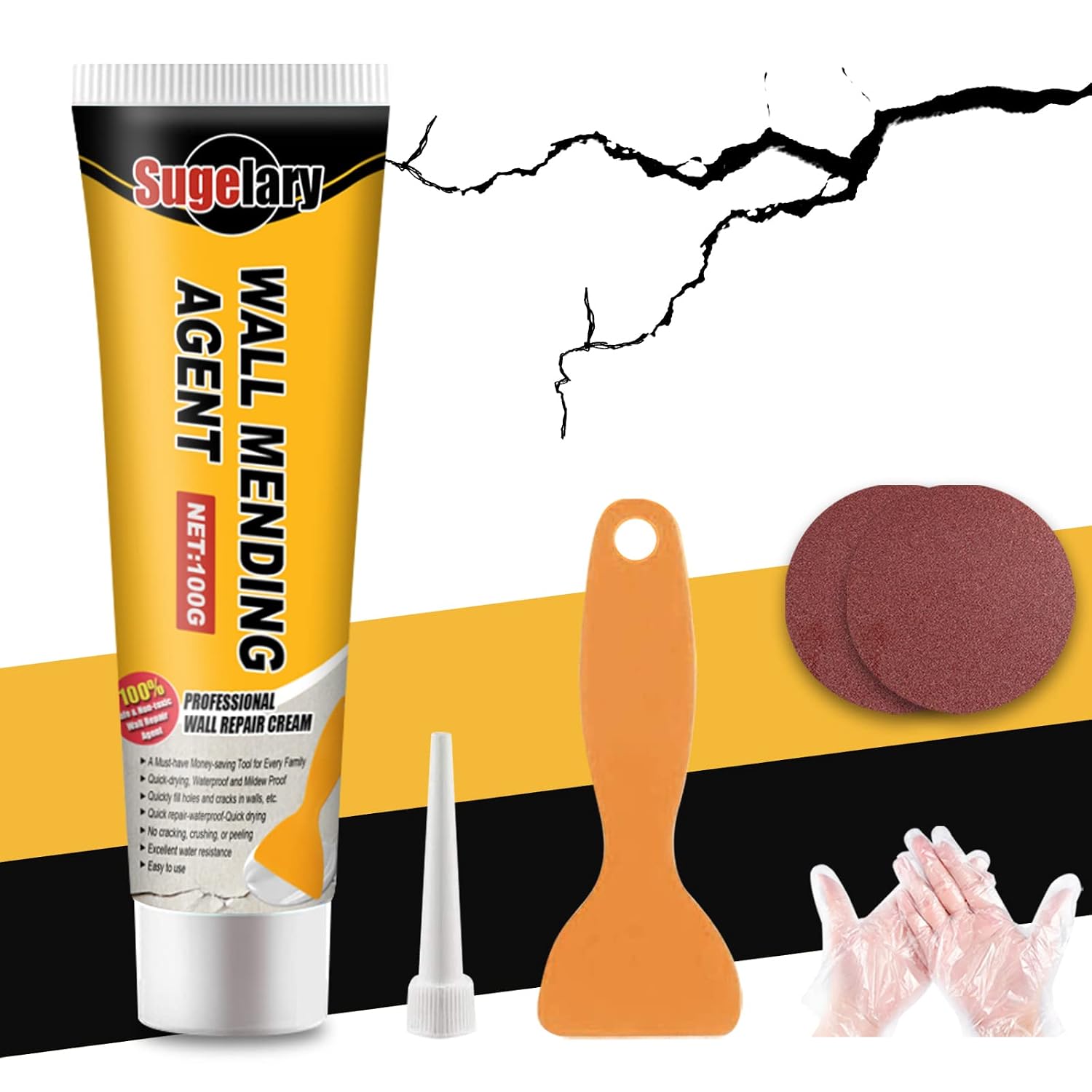 Wall Repair Cream, Mildewproof Wall Repair Agent Kit Wall Filler White Drywall Patch for Repairing Crack, Holes, Peeling, Graffiti, Quick Drying Repair Filler Paste (100g)