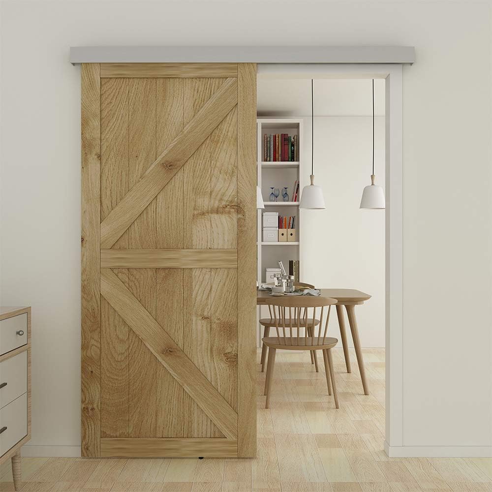 JUBEST 6FT Barn Door Sliding Hardware Track Kit, Aluminium Alloy Box Rail Hardware for Classic Modern Interior Single Wooden Door