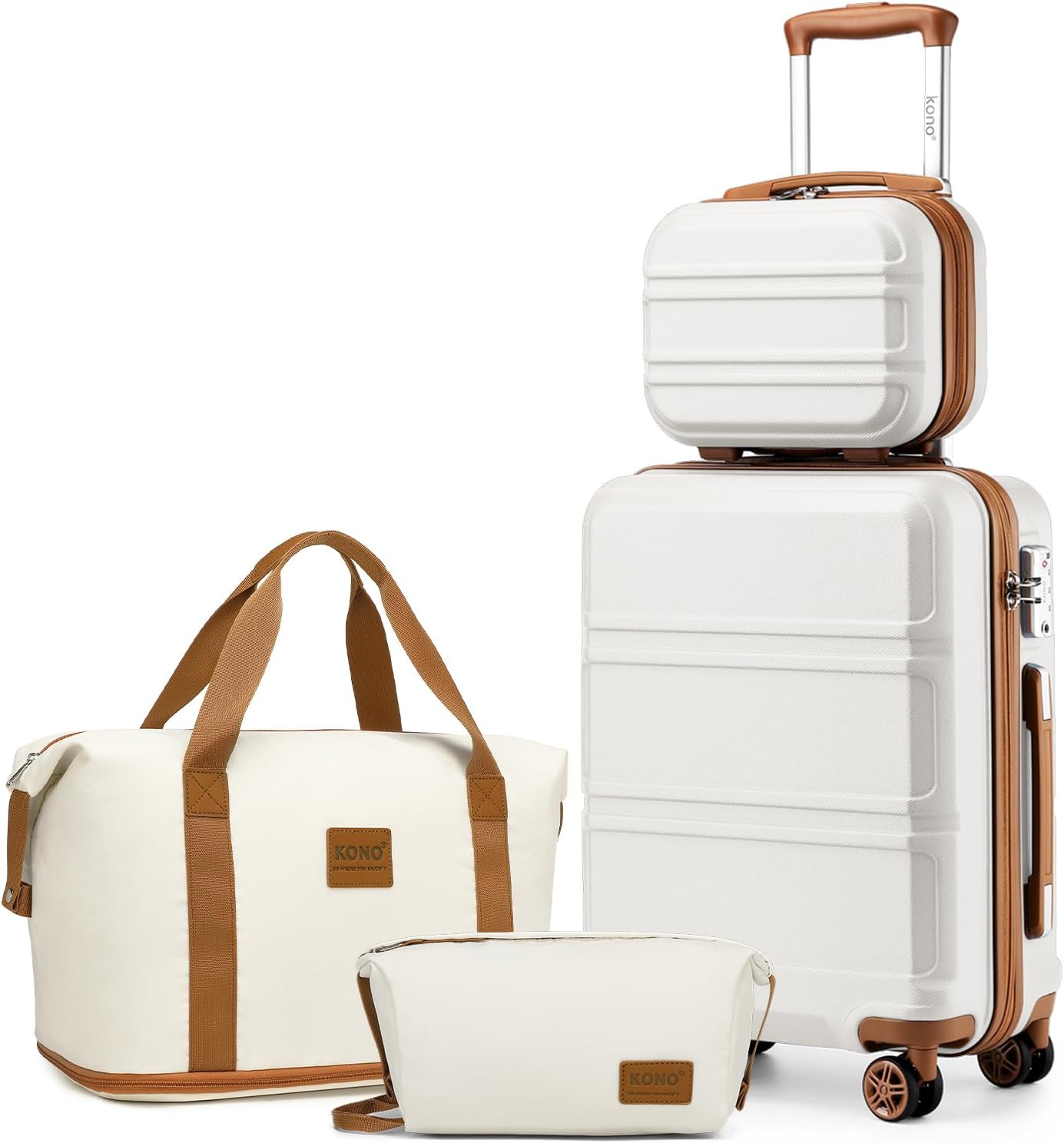 Kono Suitcase Lightweight ABS Hard Shell Carry-Ons Cabin Case 12'' and 20'' Luggage Set with TSA Lock Luggage Sets of 4 Piece Included Duffels Bag & Toiletry Bag for Travel（Cream White）